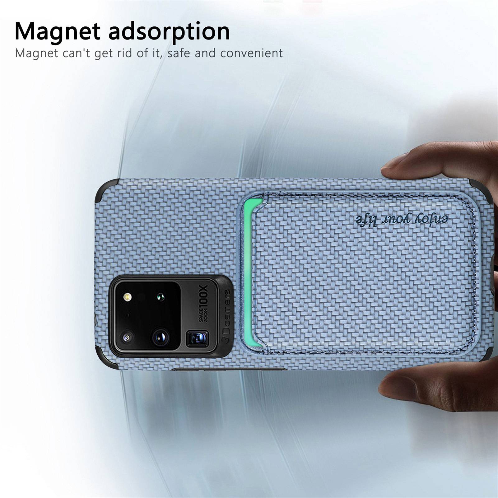 For Samsung Galaxy S20 Ultra 4G / 5G Carbon Fiber Texture 2-in-1 Detachable Back Case PU Leather + TPU + PVC Magnetic Cover with Card Holder - Blue