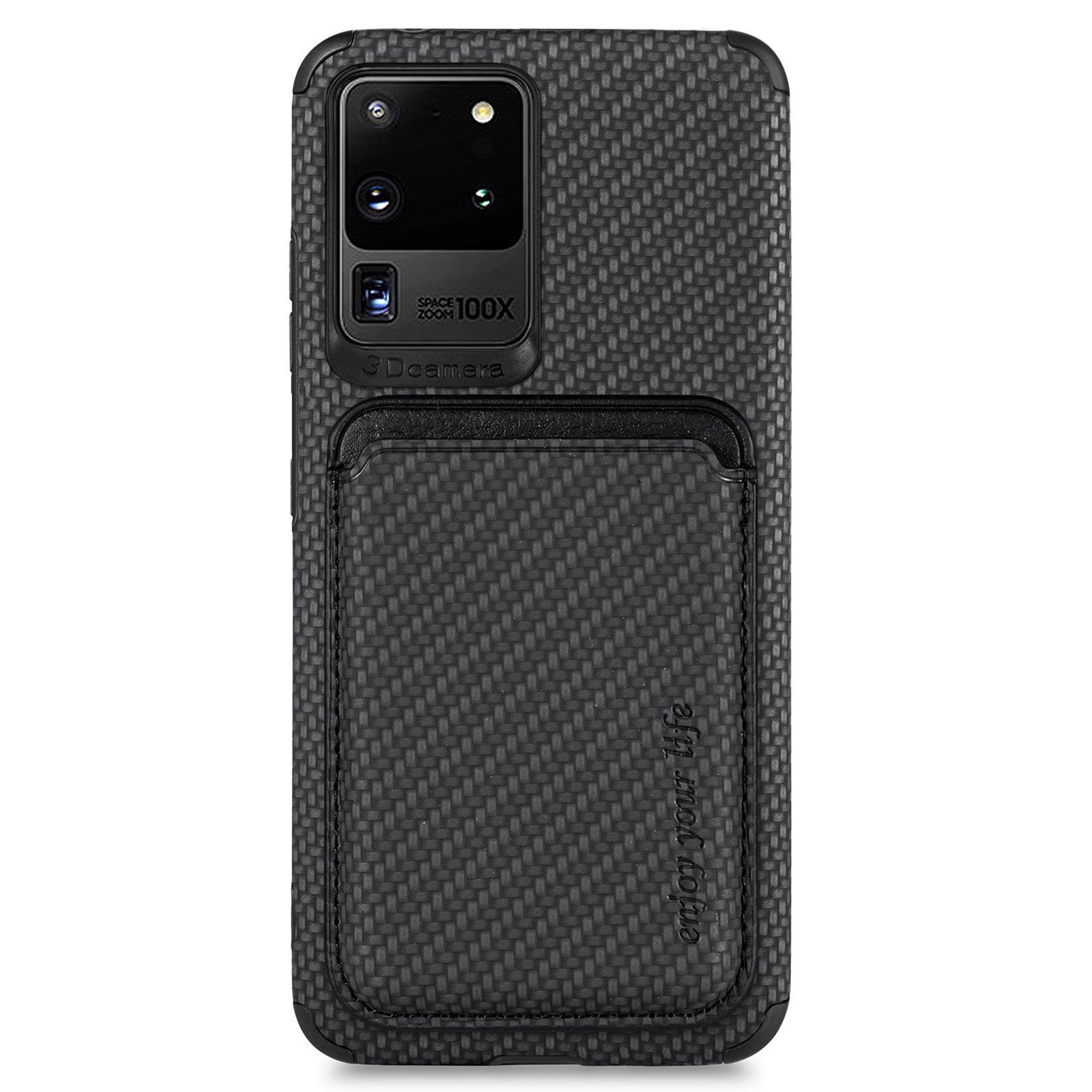 For Samsung Galaxy S20 Ultra 4G / 5G Carbon Fiber Texture 2-in-1 Detachable Back Case PU Leather + TPU + PVC Magnetic Cover with Card Holder - Black