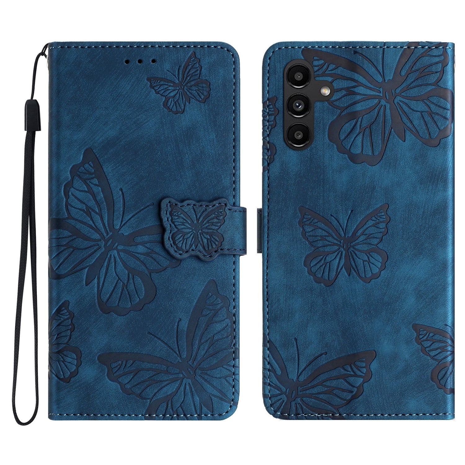 For Samsung Galaxy A16 5G / A16 4G Case Butterfly Design Flip Wallet Leather Phone Cover Skin-Touch - Blue