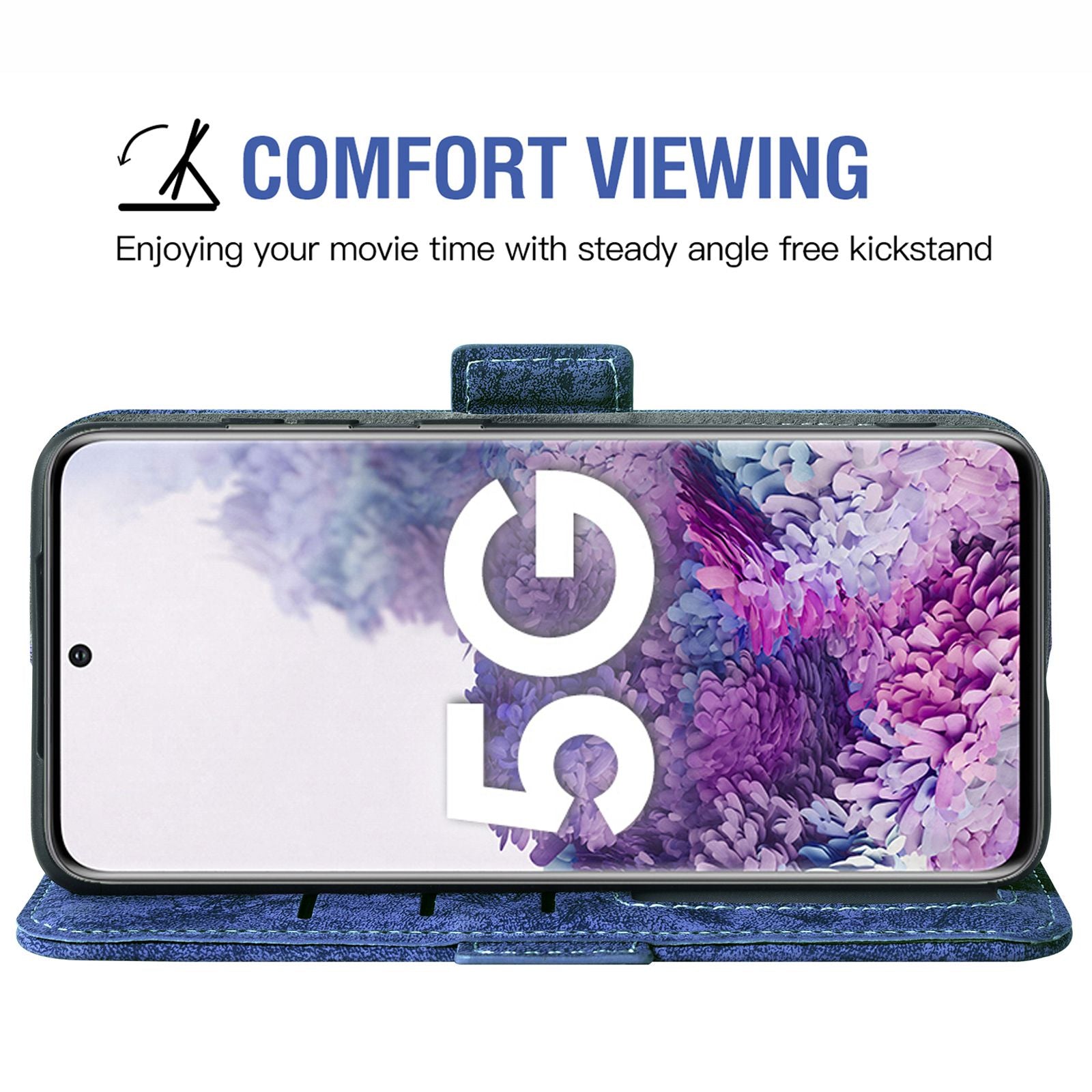 For Samsung Galaxy S20 4G / 5G Water-ink Painting Texture PU Leather Stand Cover Dual Magnetic Clasp Rotating Card Slots Wallet Case - Blue