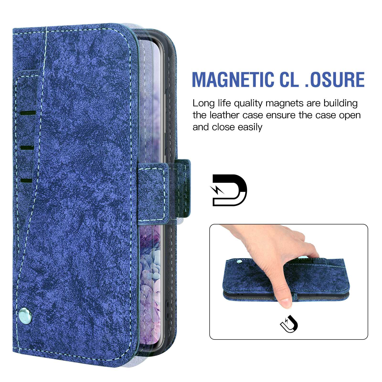 For Samsung Galaxy S20 4G / 5G Water-ink Painting Texture PU Leather Stand Cover Dual Magnetic Clasp Rotating Card Slots Wallet Case - Blue