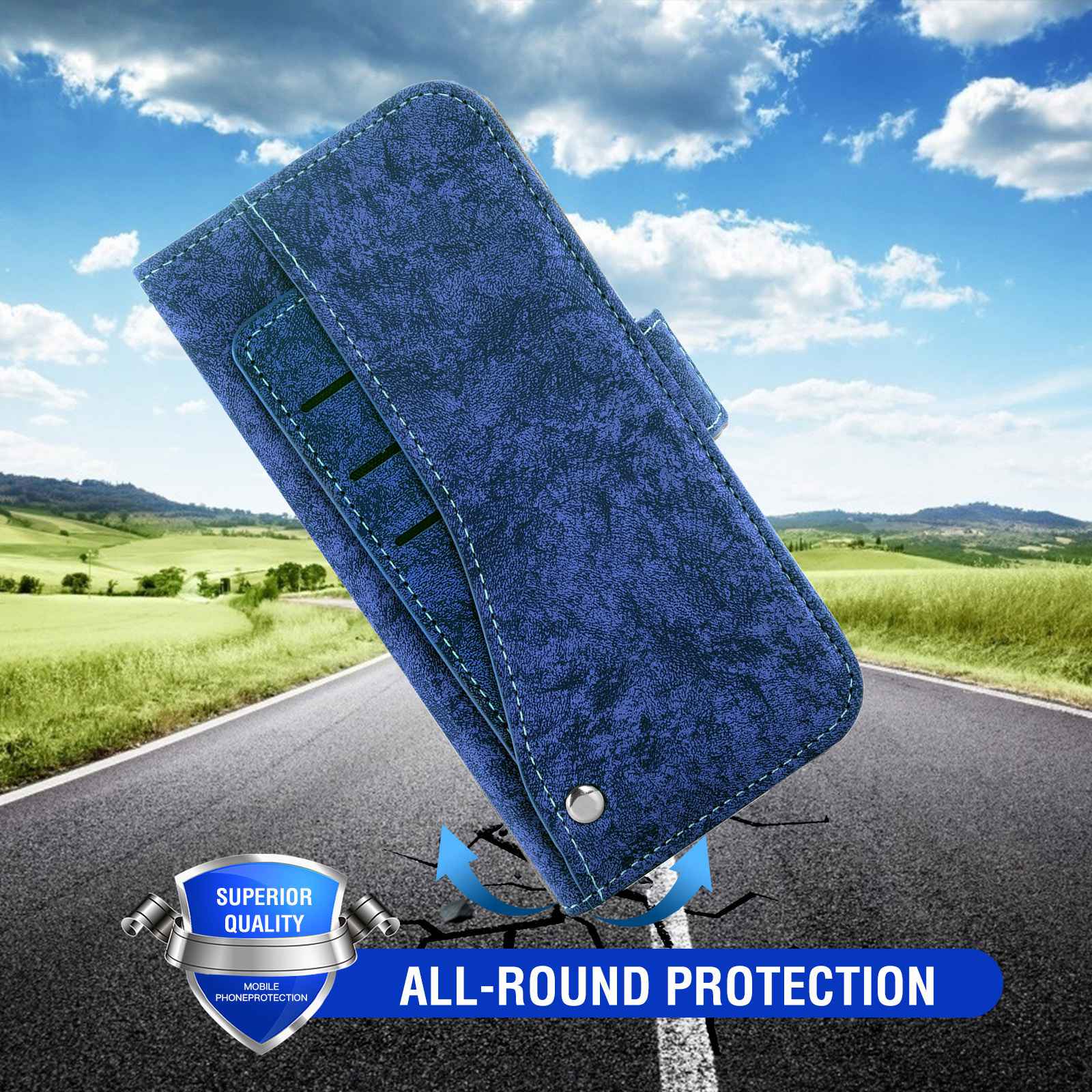 For Samsung Galaxy S20 4G / 5G Water-ink Painting Texture PU Leather Stand Cover Dual Magnetic Clasp Rotating Card Slots Wallet Case - Blue