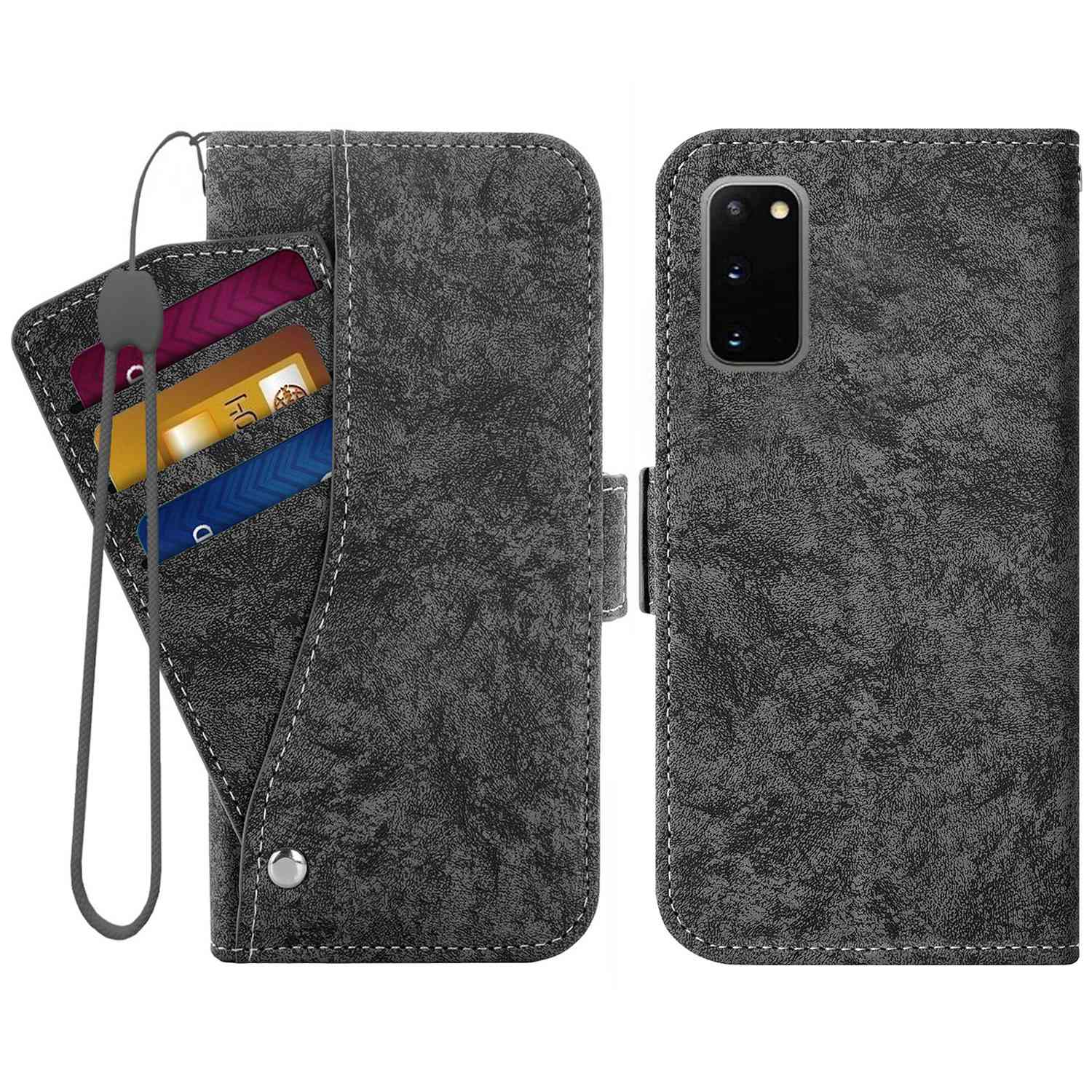 For Samsung Galaxy S20 4G/5G Water-ink Painting Texture PU Leather Stand Cover Dual Magnetic Clasp Rotating Card Slots Wallet Case - Black