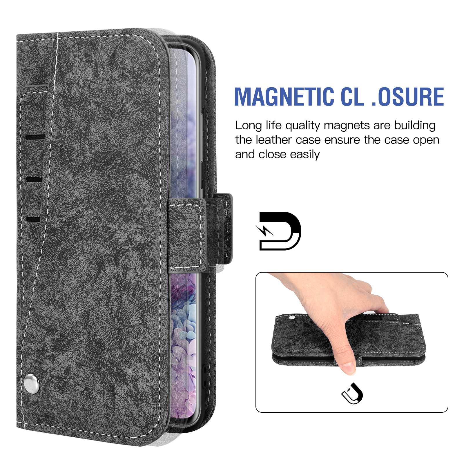 For Samsung Galaxy S20 4G/5G Water-ink Painting Texture PU Leather Stand Cover Dual Magnetic Clasp Rotating Card Slots Wallet Case - Black