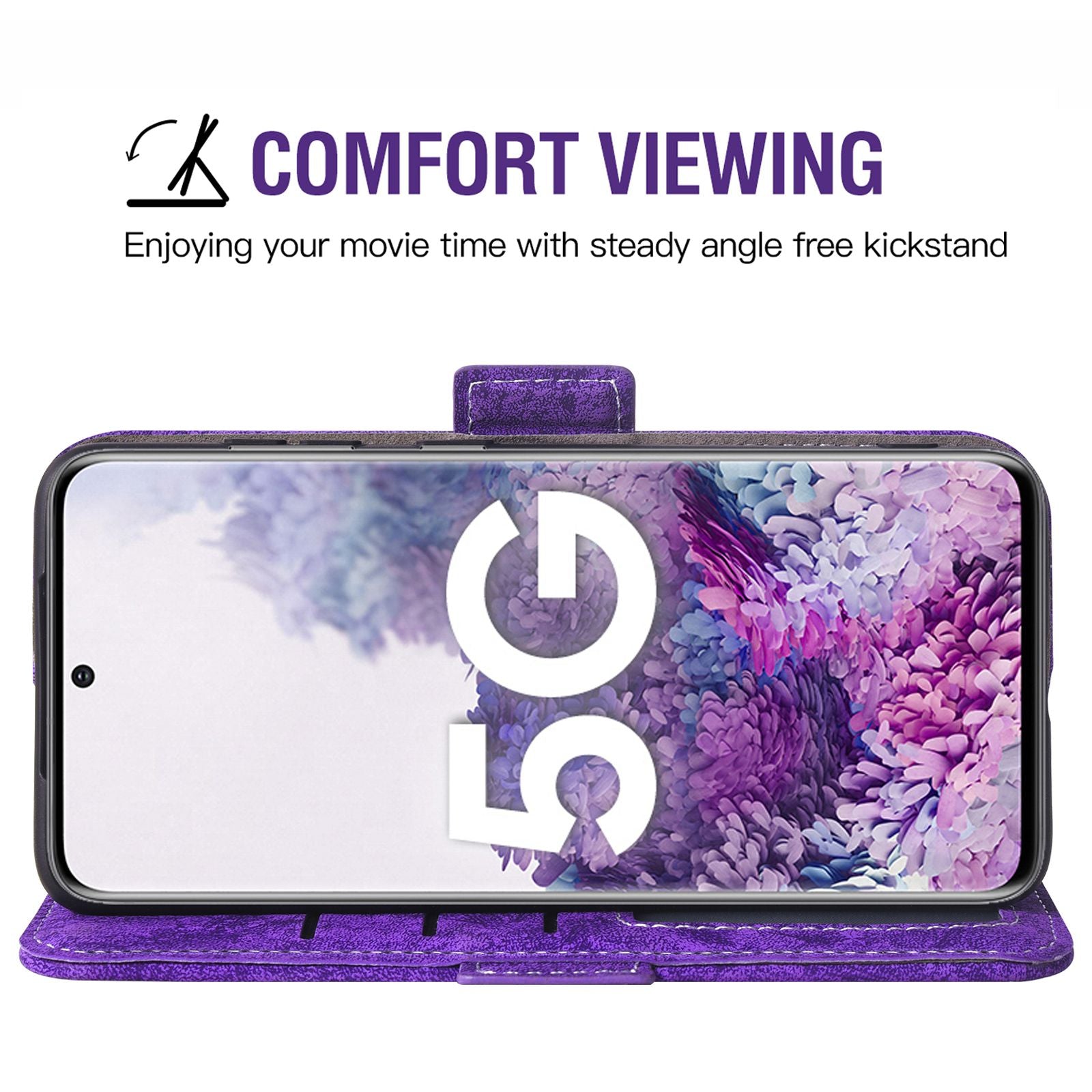 For Samsung Galaxy S20 4G/5G Water-ink Painting Texture PU Leather Stand Cover Dual Magnetic Clasp Rotating Card Slots Wallet Case - Purple