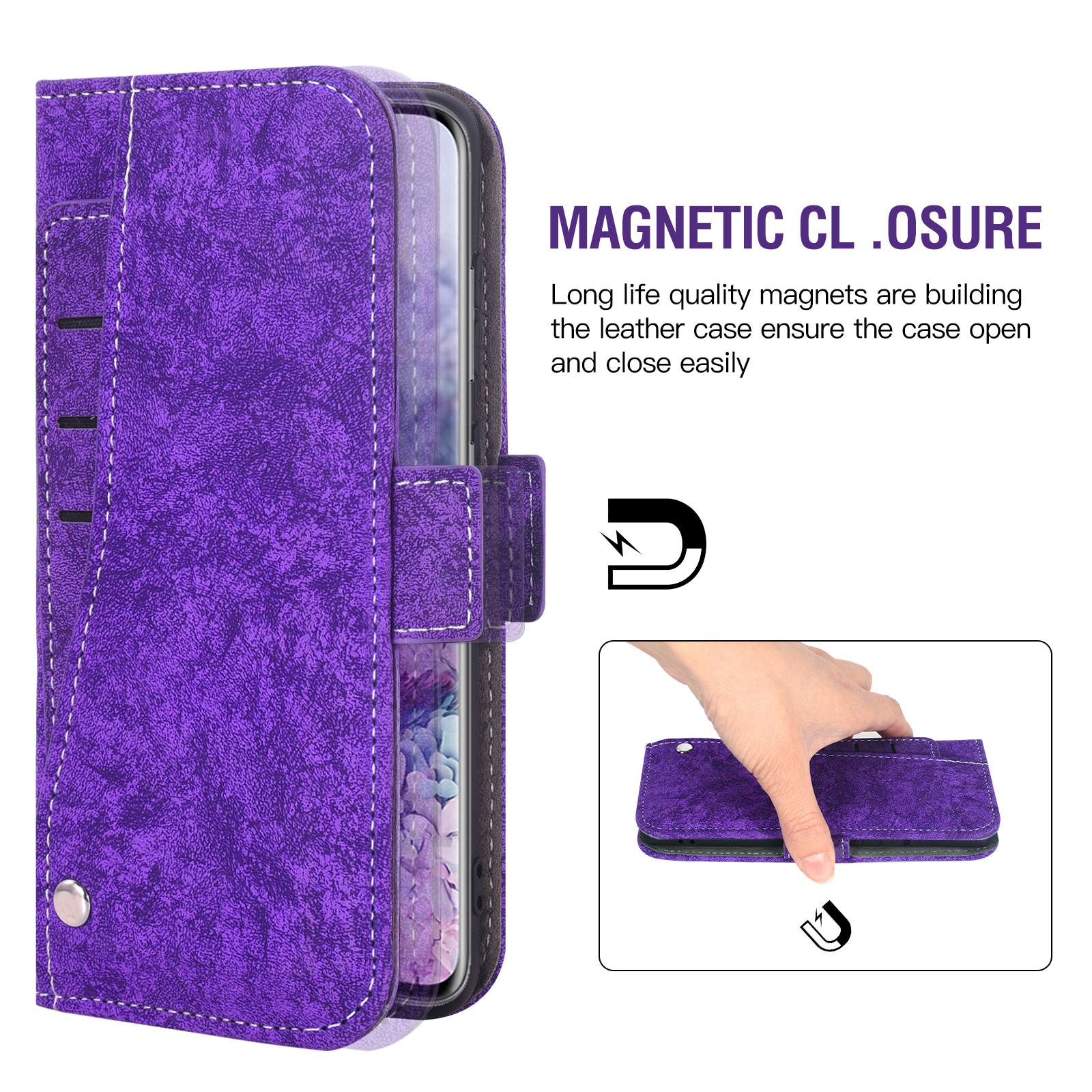 For Samsung Galaxy S20 4G/5G Water-ink Painting Texture PU Leather Stand Cover Dual Magnetic Clasp Rotating Card Slots Wallet Case - Purple