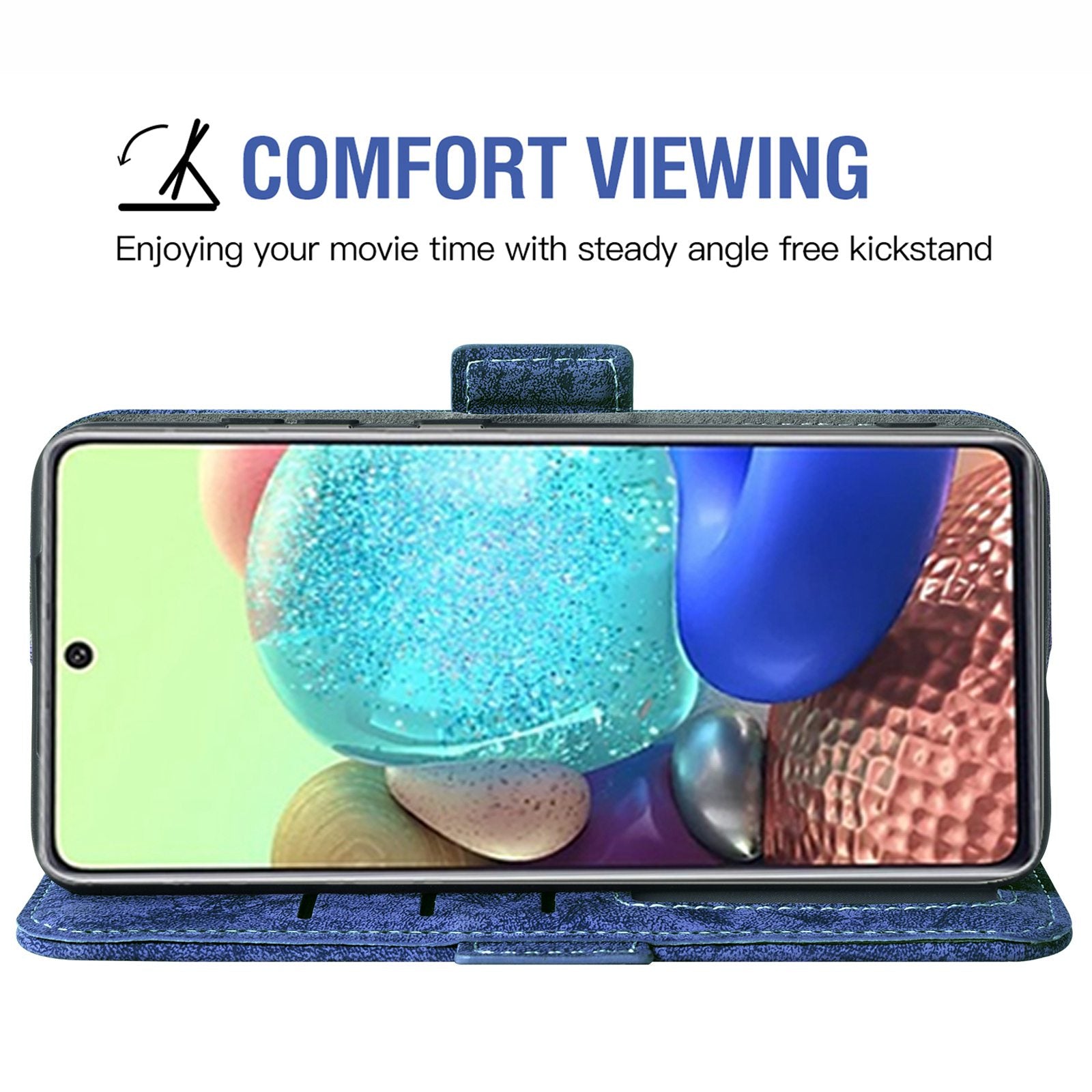 For Samsung Galaxy S20 FE 4G / FE 5G / S20 Lite / S20 FE 2022 PU Leather Rotating Card Slots Flip Cover Water-ink Painting Texture Stand Dual Magnetic Clasp Wallet Case - Blue