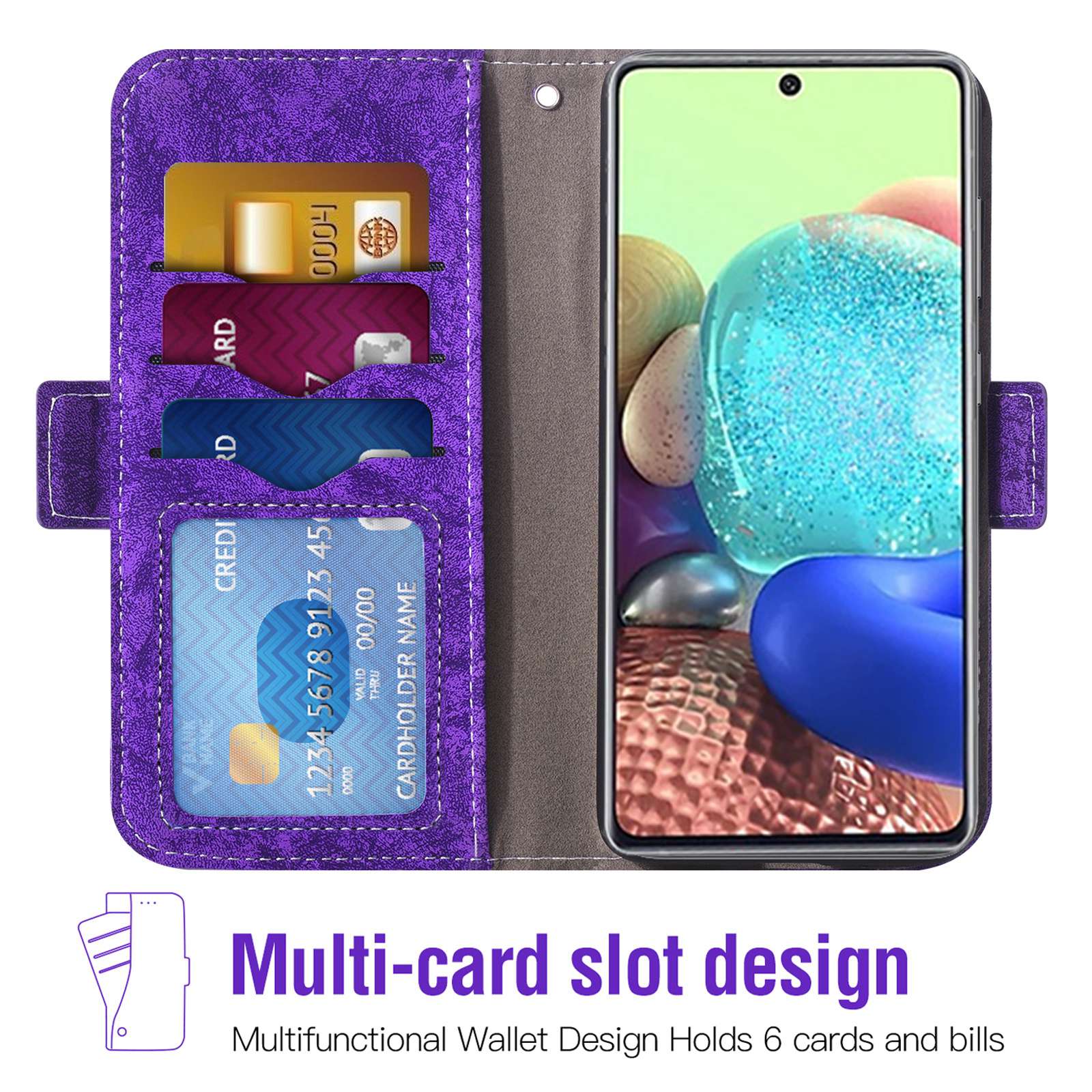 For Samsung Galaxy S20 FE 4G/FE 5G/S20 Lite/S20 FE 2022 PU Leather Rotating Card Slots Flip Cover Water-ink Painting Texture Stand Dual Magnetic Clasp Wallet Case - Purple