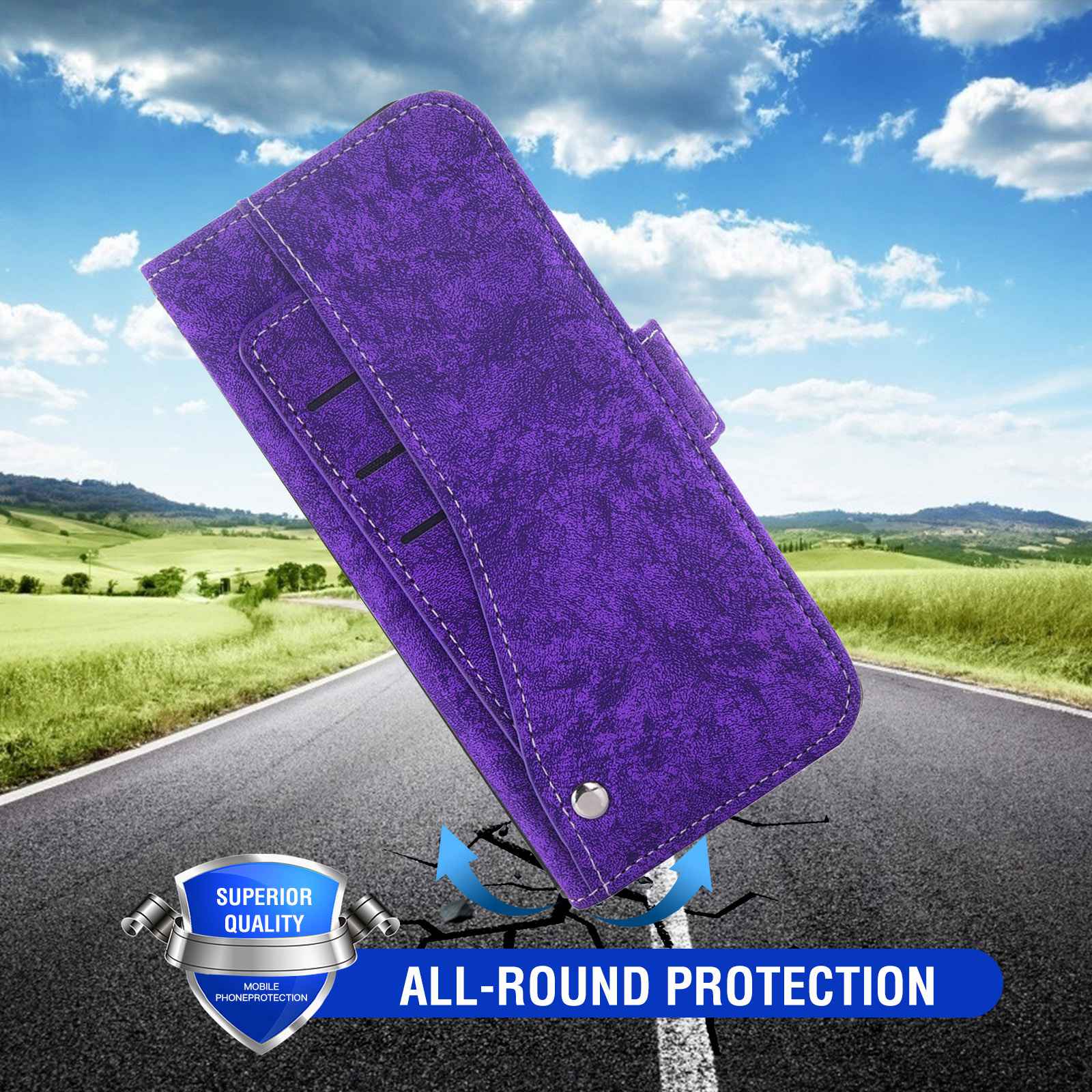 For Samsung Galaxy S20 FE 4G/FE 5G/S20 Lite/S20 FE 2022 PU Leather Rotating Card Slots Flip Cover Water-ink Painting Texture Stand Dual Magnetic Clasp Wallet Case - Purple