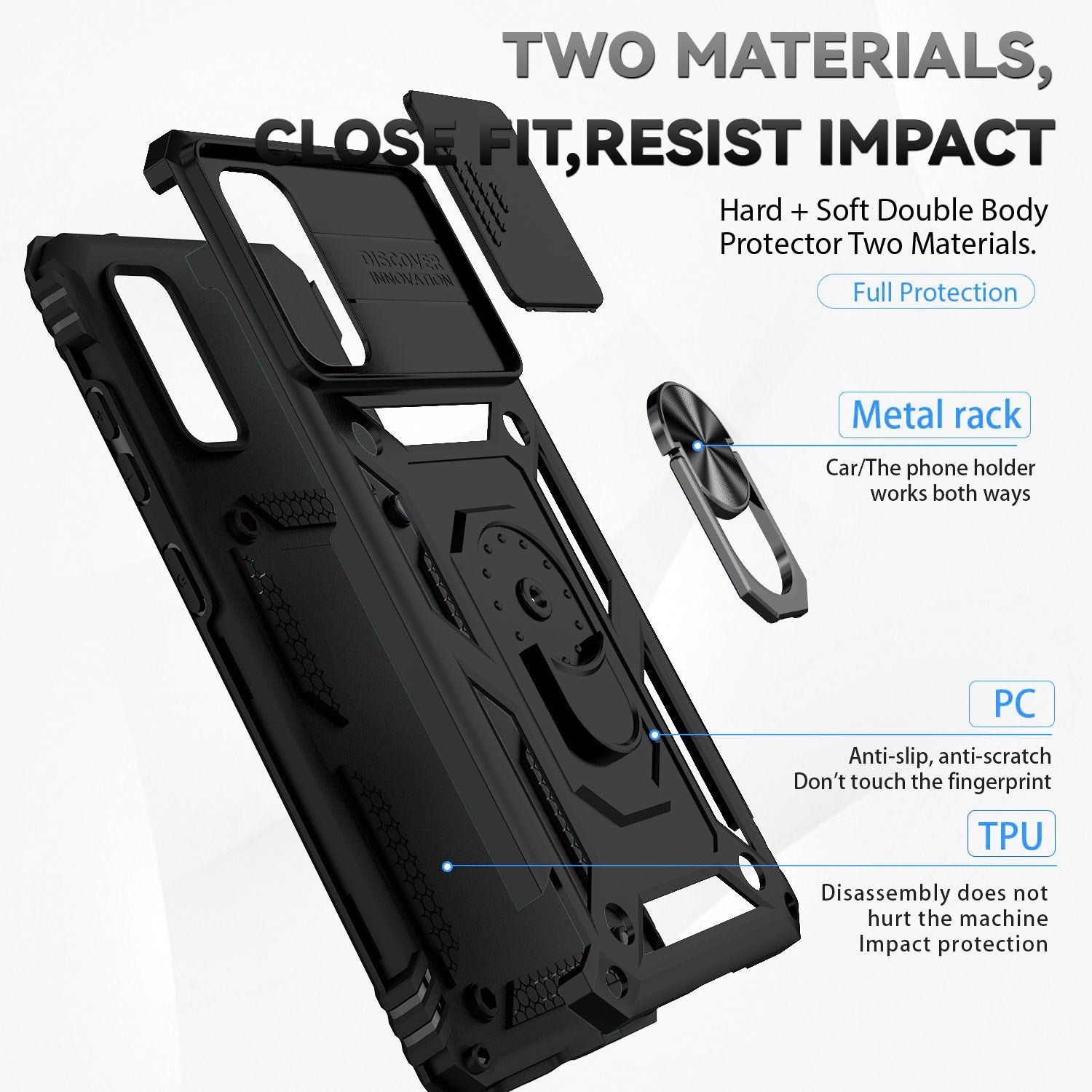 Metal Ring Kickstand Case for Samsung Galaxy S20 4G / 5G, Slide Camera Protection PC + TPU Dual Layer Phone Cover - Black