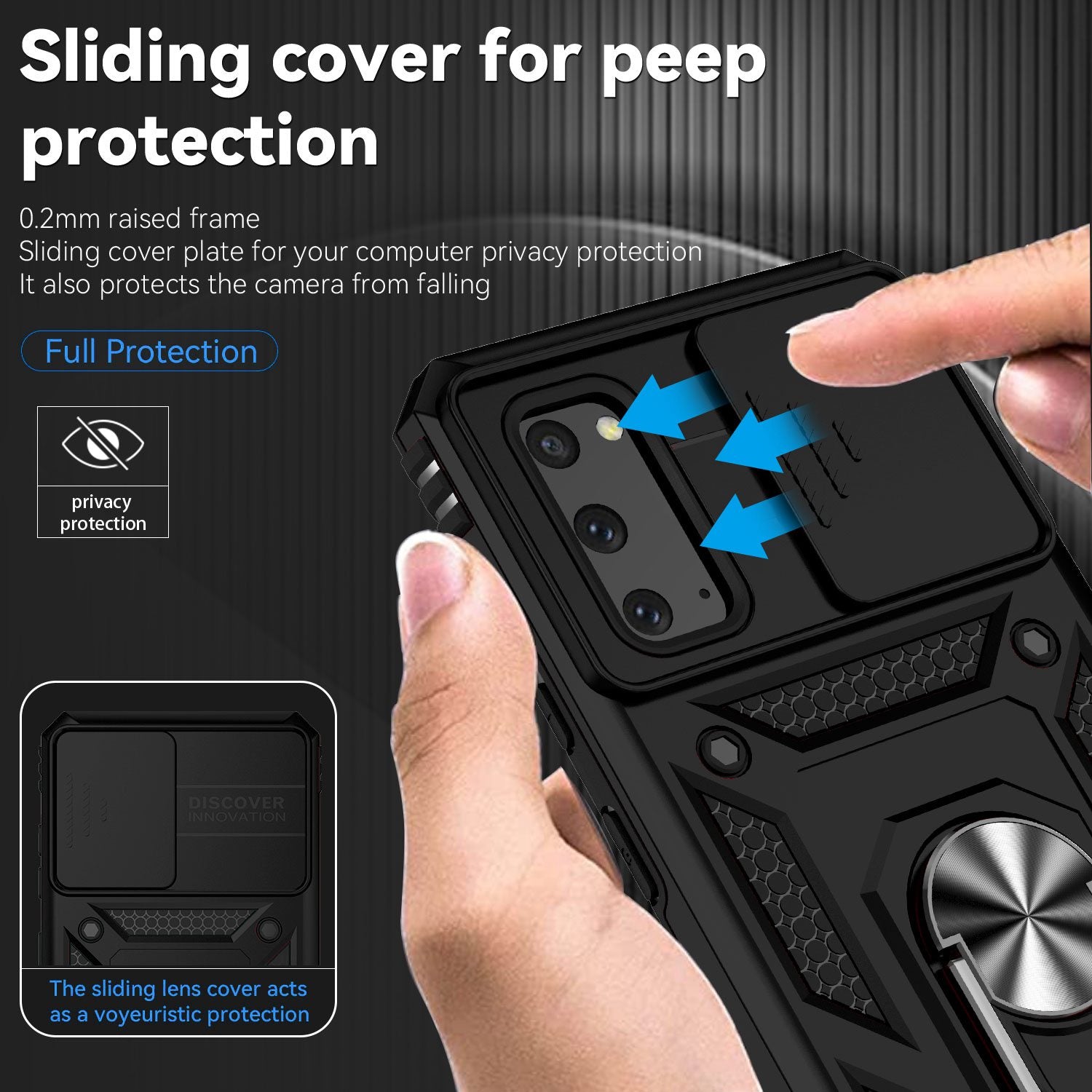 Metal Ring Kickstand Case for Samsung Galaxy S20 4G / 5G, Slide Camera Protection PC + TPU Dual Layer Phone Cover - Black