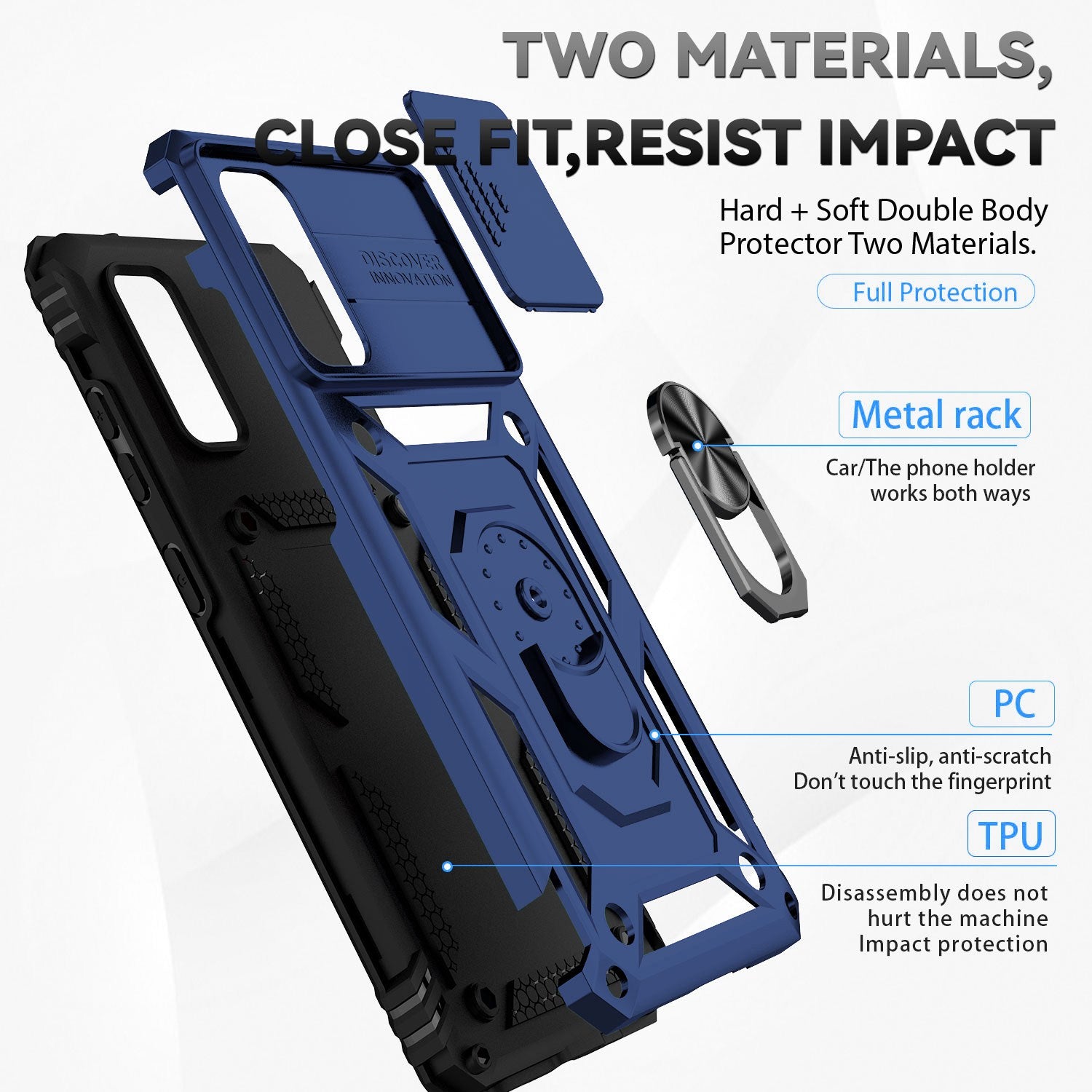 Metal Ring Kickstand Case for Samsung Galaxy S20 4G / 5G, Slide Camera Protection PC + TPU Dual Layer Phone Cover - Blue