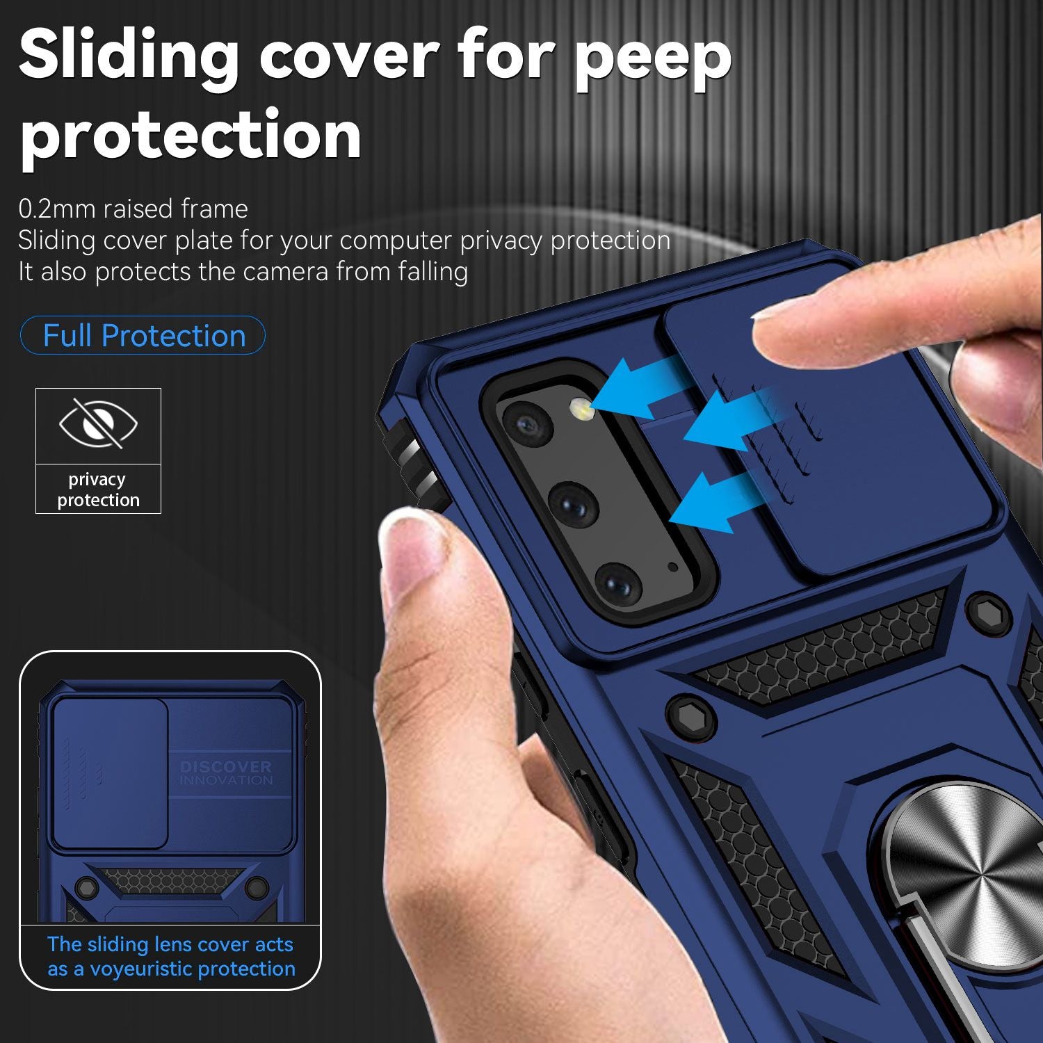 Metal Ring Kickstand Case for Samsung Galaxy S20 4G / 5G, Slide Camera Protection PC + TPU Dual Layer Phone Cover - Blue