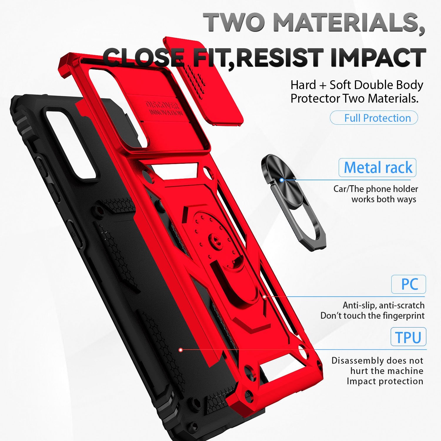 Metal Ring Kickstand Case for Samsung Galaxy S20 4G / 5G, Slide Camera Protection PC + TPU Dual Layer Phone Cover - Red