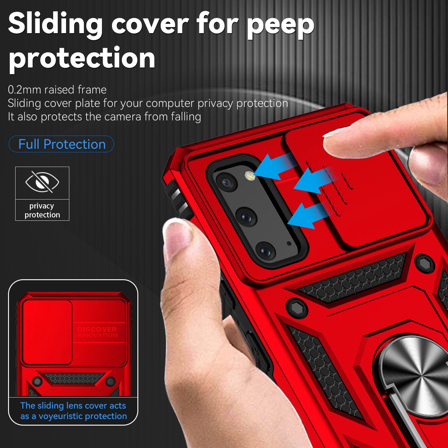 Metal Ring Kickstand Case for Samsung Galaxy S20 4G / 5G, Slide Camera Protection PC + TPU Dual Layer Phone Cover - Red