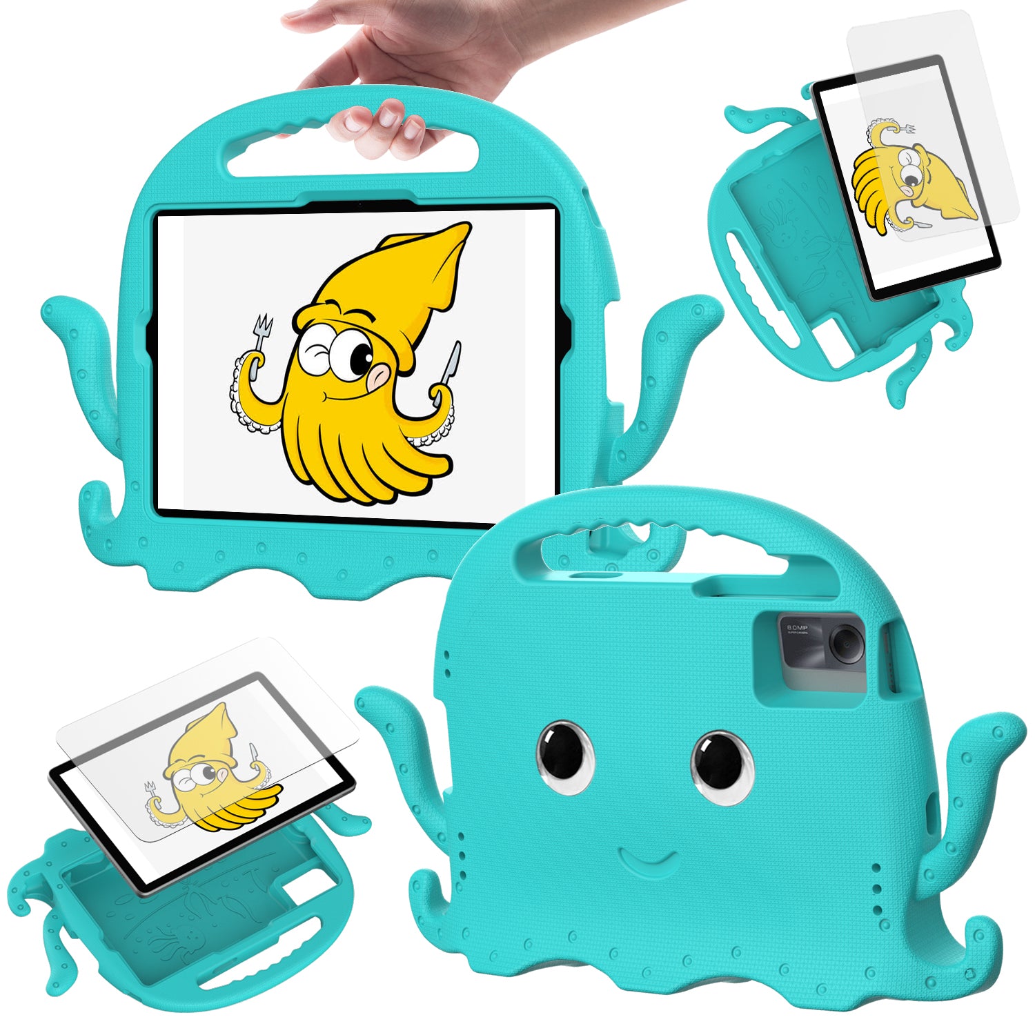 For Samsung Galaxy Tab A9+ / S7 / S8 / S9 / S9 FE / Redmi Pad SE / Xiaomi Pad 6 / Lenovo Tab M11 EVA Case Cartoon Octopus Tablet Cover - Baby Blue