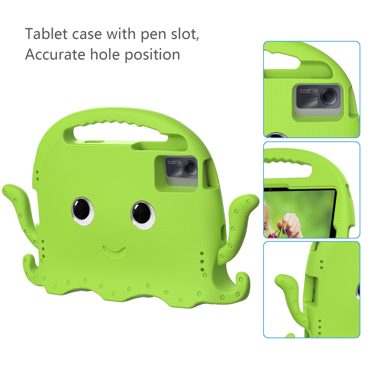 For Samsung Galaxy Tab A9+ / S7 / S8 / S9 / S9 FE / Redmi Pad SE / Xiaomi Pad 6 / Lenovo Tab M11 EVA Case Cartoon Octopus Tablet Cover - Green