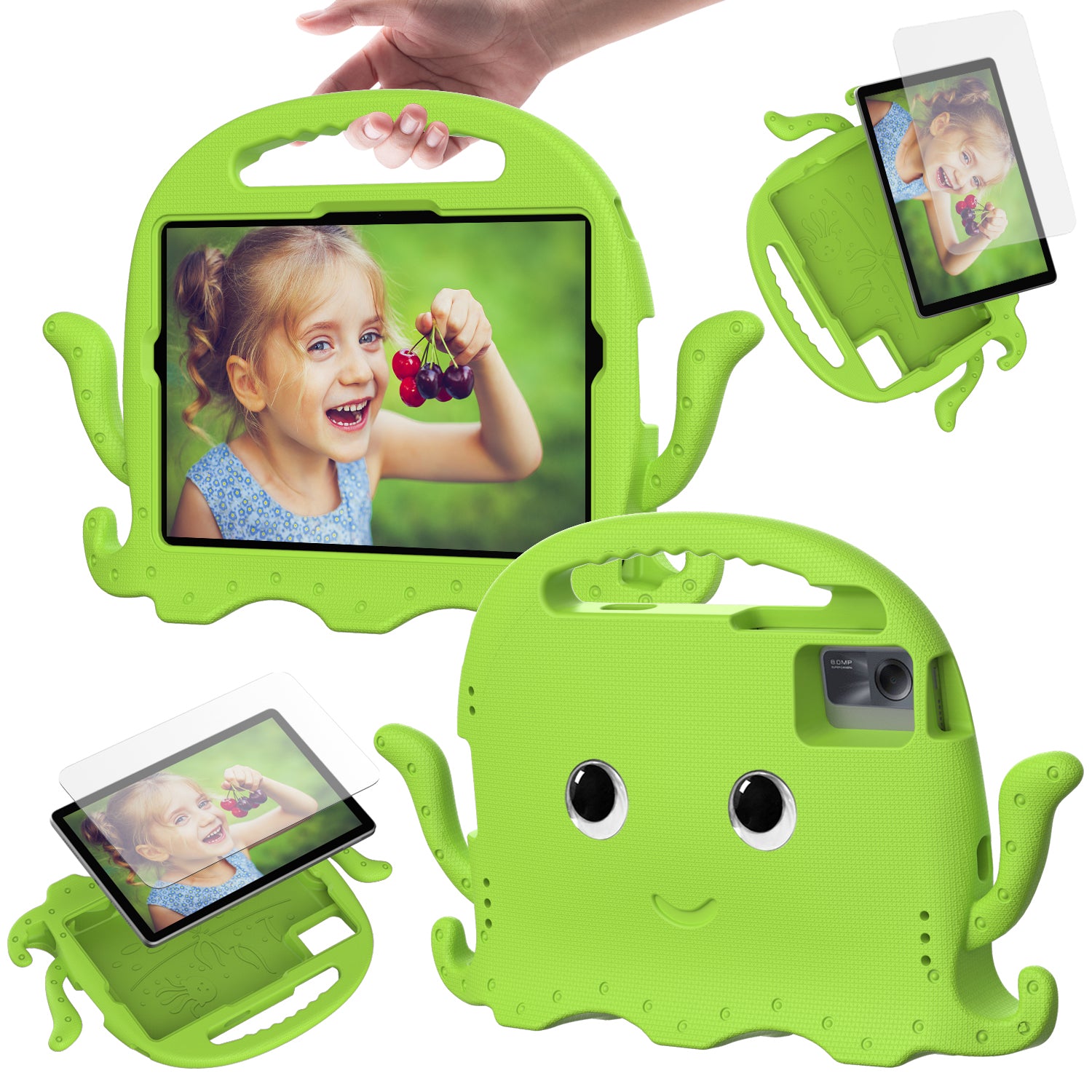 For Samsung Galaxy Tab A9+ / S7 / S8 / S9 / S9 FE / Redmi Pad SE / Xiaomi Pad 6 / Lenovo Tab M11 EVA Case Cartoon Octopus Tablet Cover - Green