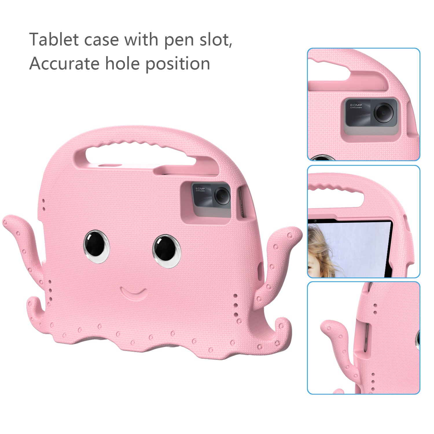 For Samsung Galaxy Tab A9+ / S7 / S8 / S9 / S9 FE / Redmi Pad SE / Xiaomi Pad 6 / Lenovo Tab M11 EVA Case Cartoon Octopus Tablet Cover - Pink