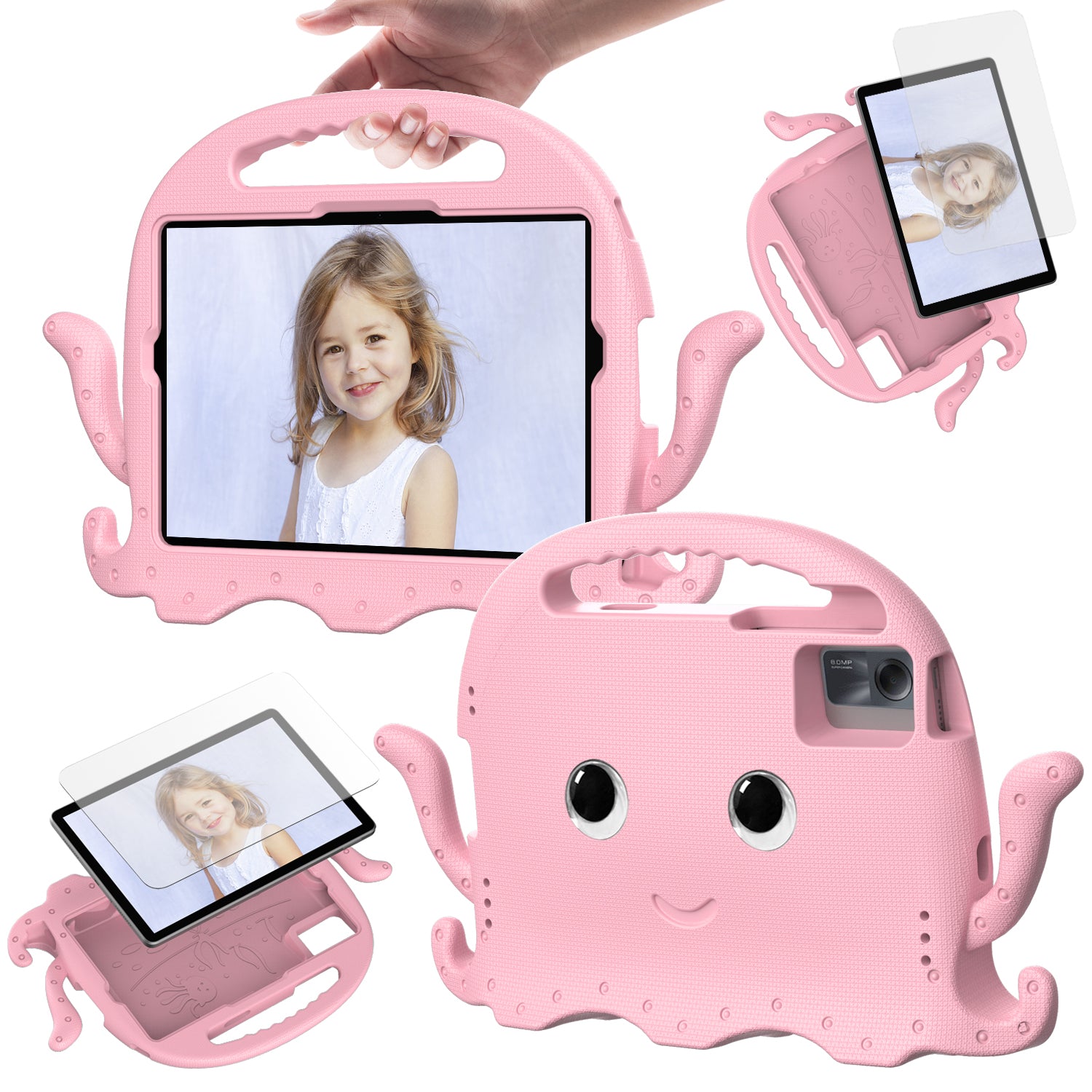 For Samsung Galaxy Tab A9+ / S7 / S8 / S9 / S9 FE / Redmi Pad SE / Xiaomi Pad 6 / Lenovo Tab M11 EVA Case Cartoon Octopus Tablet Cover - Pink