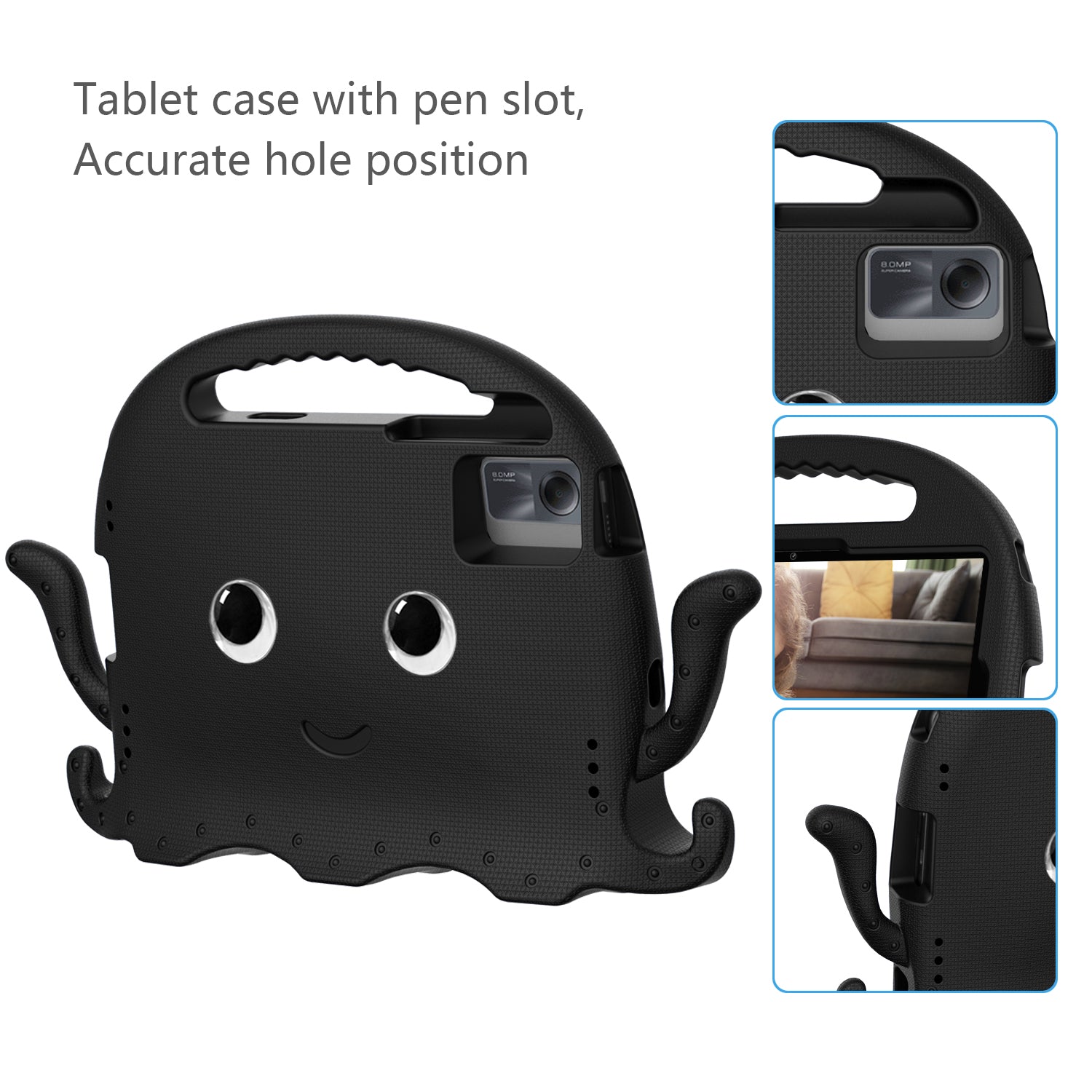 For Samsung Galaxy Tab A9+ / S7 / S8 / S9 / S9 FE / Redmi Pad SE / Xiaomi Pad 6 / Lenovo Tab M11 EVA Case Cartoon Octopus Tablet Cover - Black