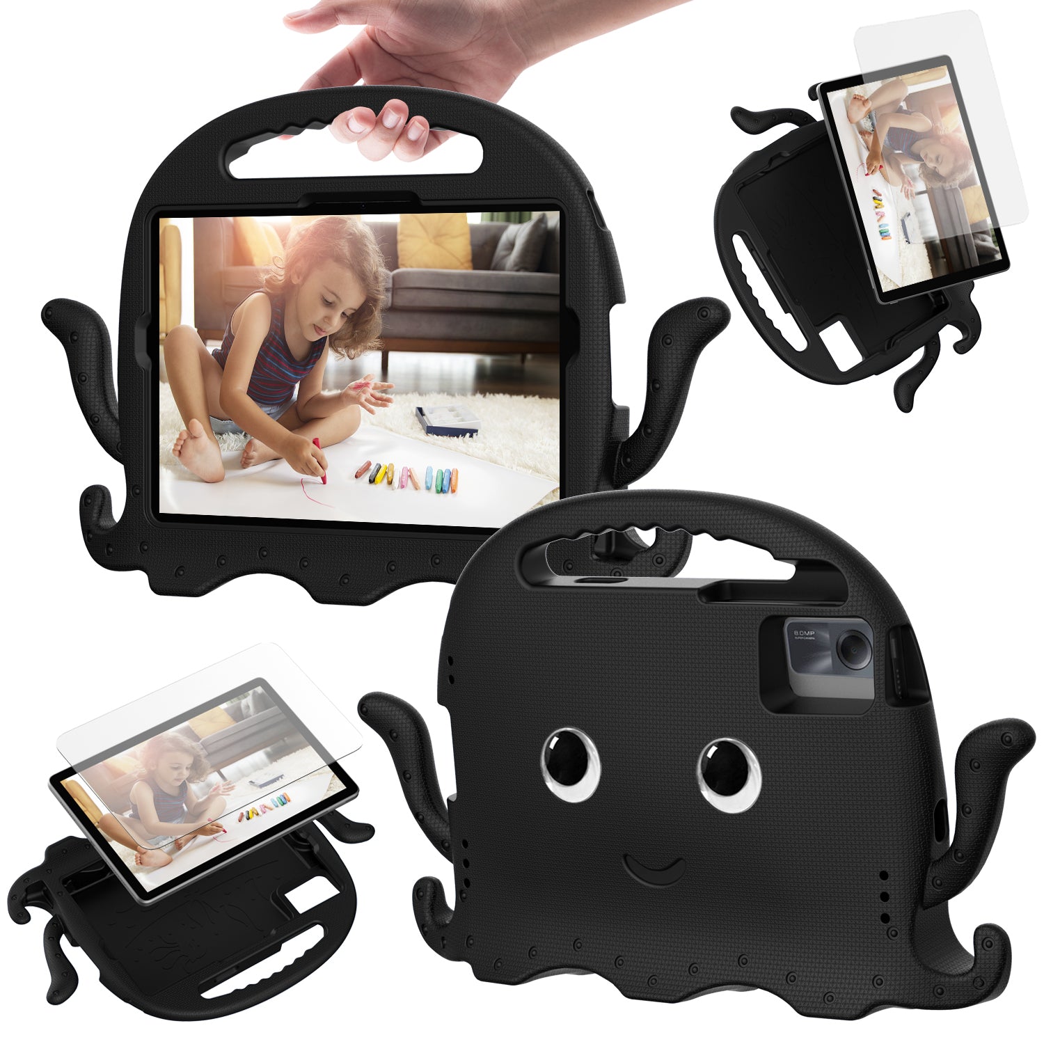 For Samsung Galaxy Tab A9+ / S7 / S8 / S9 / S9 FE / Redmi Pad SE / Xiaomi Pad 6 / Lenovo Tab M11 EVA Case Cartoon Octopus Tablet Cover - Black