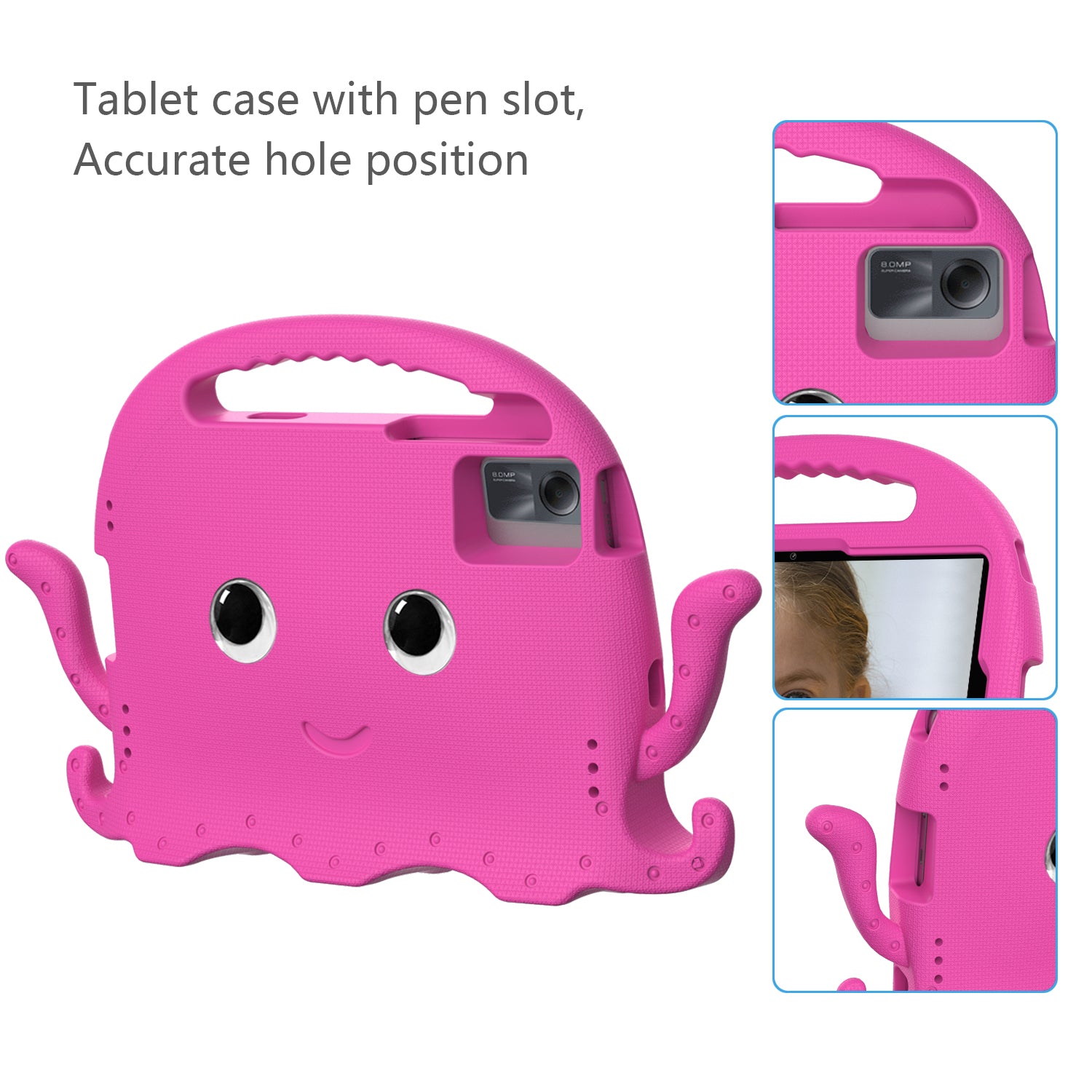 For Samsung Galaxy Tab A9+ / S7 / S8 / S9 / S9 FE / Redmi Pad SE / Xiaomi Pad 6 / Lenovo Tab M11 EVA Case Cartoon Octopus Tablet Cover - Rose