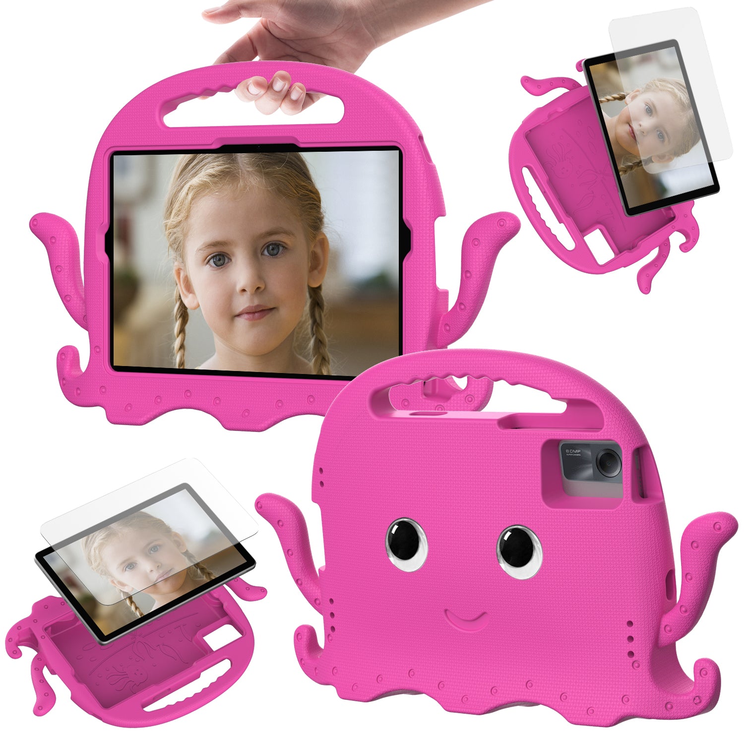 For Samsung Galaxy Tab A9+ / S7 / S8 / S9 / S9 FE / Redmi Pad SE / Xiaomi Pad 6 / Lenovo Tab M11 EVA Case Cartoon Octopus Tablet Cover - Rose