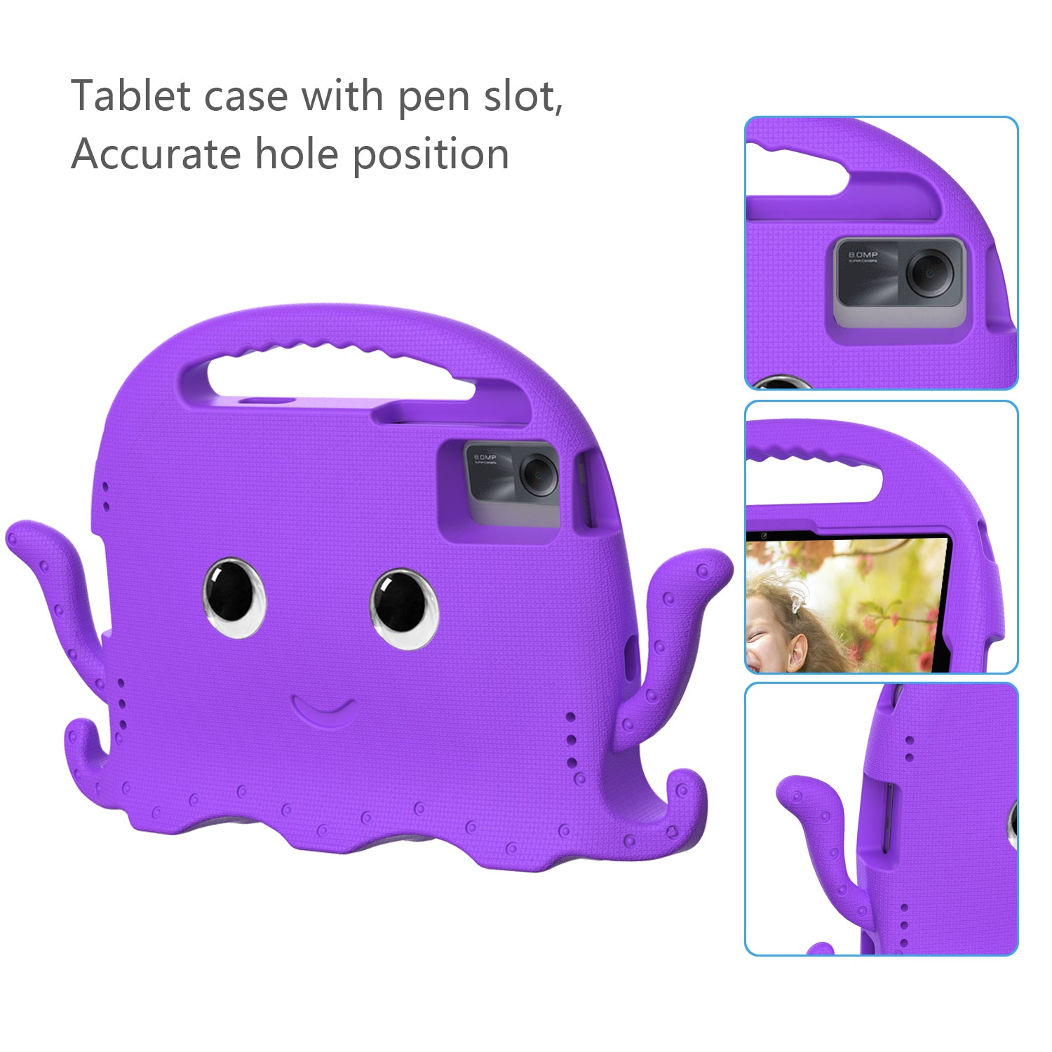 For Samsung Galaxy Tab A9+ / S7 / S8 / S9 / S9 FE / Redmi Pad SE / Xiaomi Pad 6 / Lenovo Tab M11 EVA Case Cartoon Octopus Tablet Cover - Purple