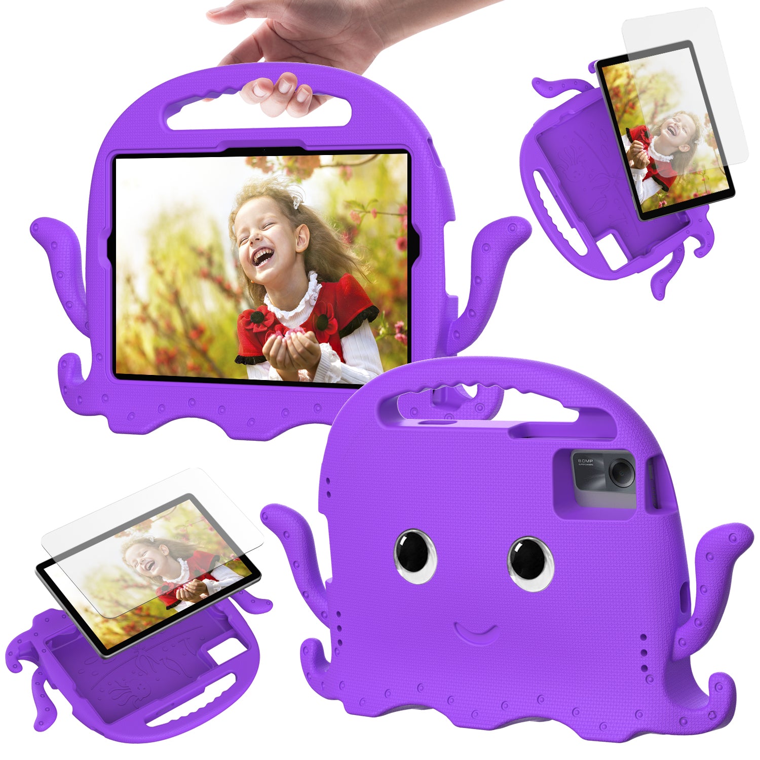 For Samsung Galaxy Tab A9+ / S7 / S8 / S9 / S9 FE / Redmi Pad SE / Xiaomi Pad 6 / Lenovo Tab M11 EVA Case Cartoon Octopus Tablet Cover - Purple