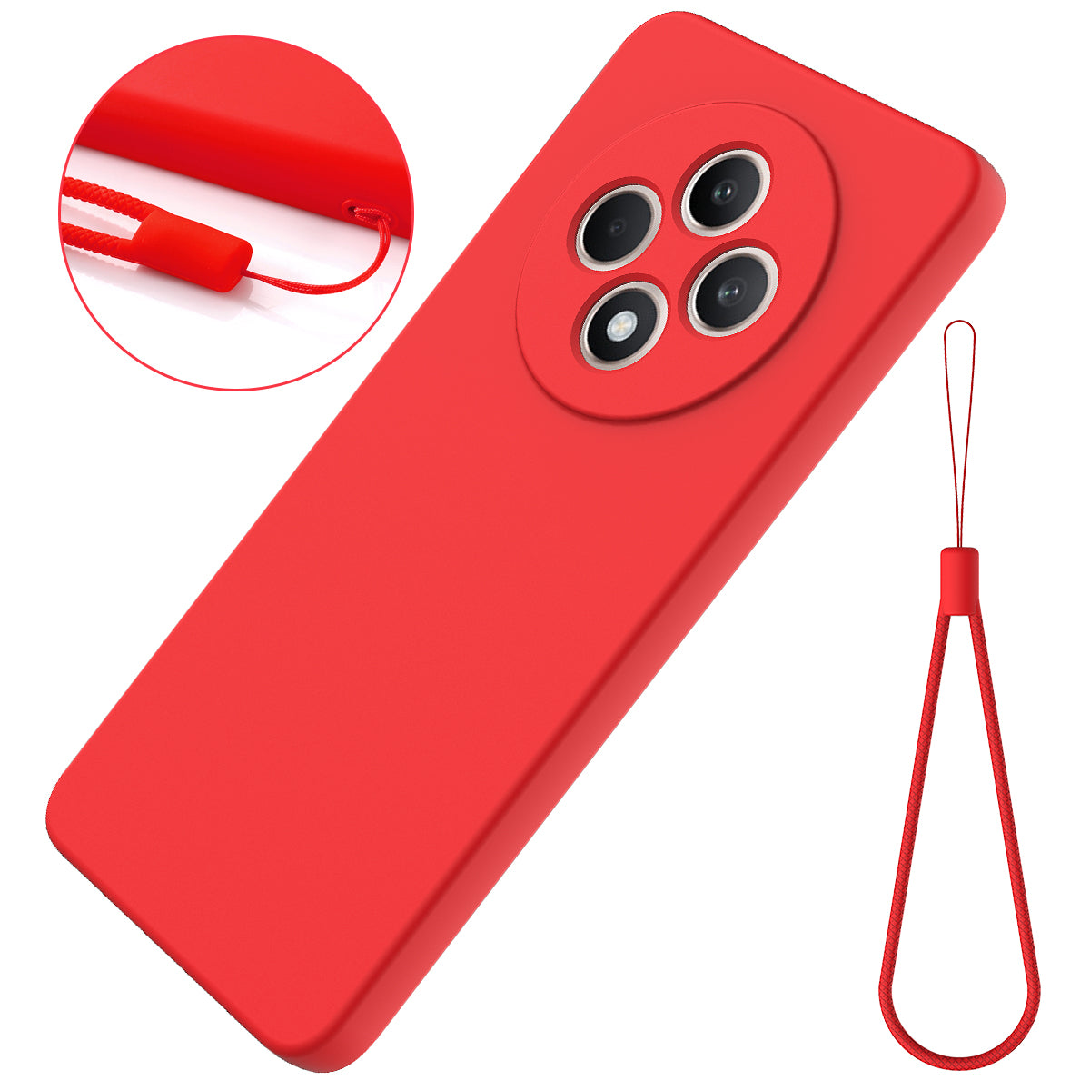 For Oppo F27 5G Case Liquid Silicone Anti-Scratch Phone Cover with Hand Strap - Red