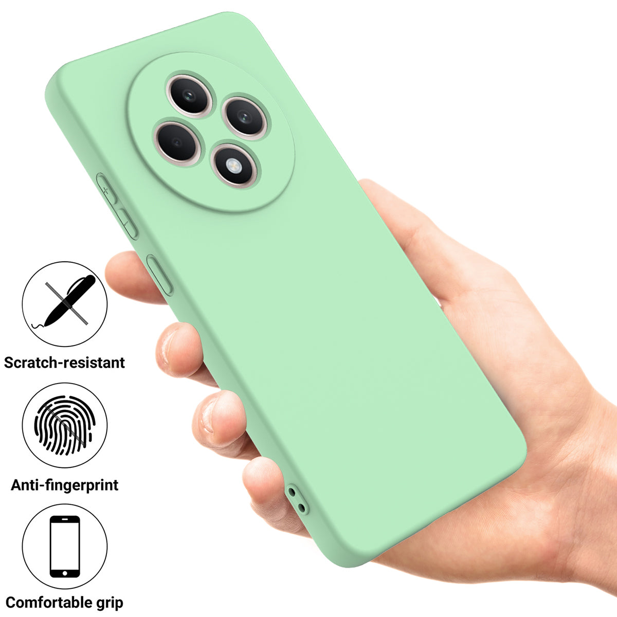 For Oppo F27 5G Case Liquid Silicone Anti-Scratch Phone Cover with Hand Strap - Green