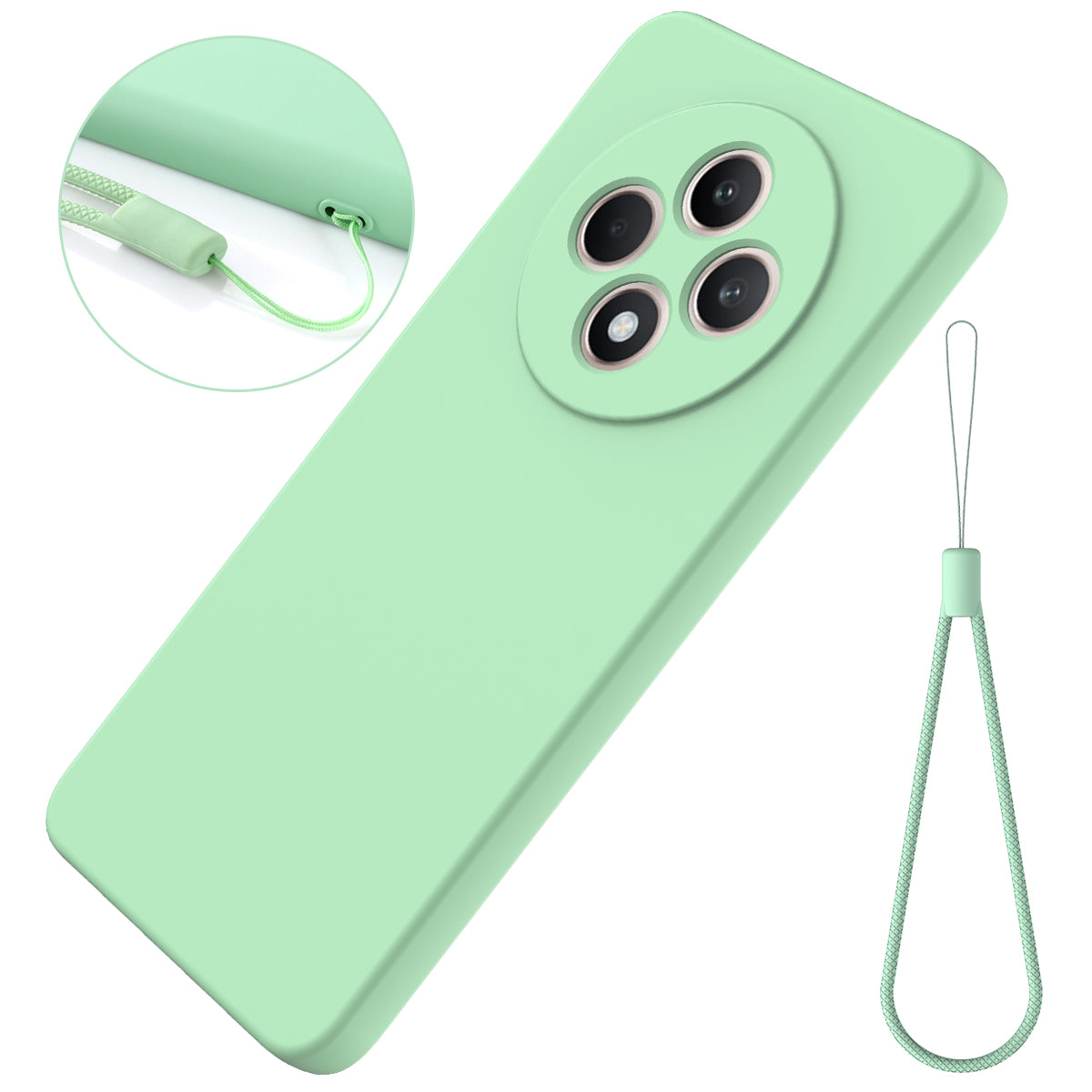 For Oppo F27 5G Case Liquid Silicone Anti-Scratch Phone Cover with Hand Strap - Green