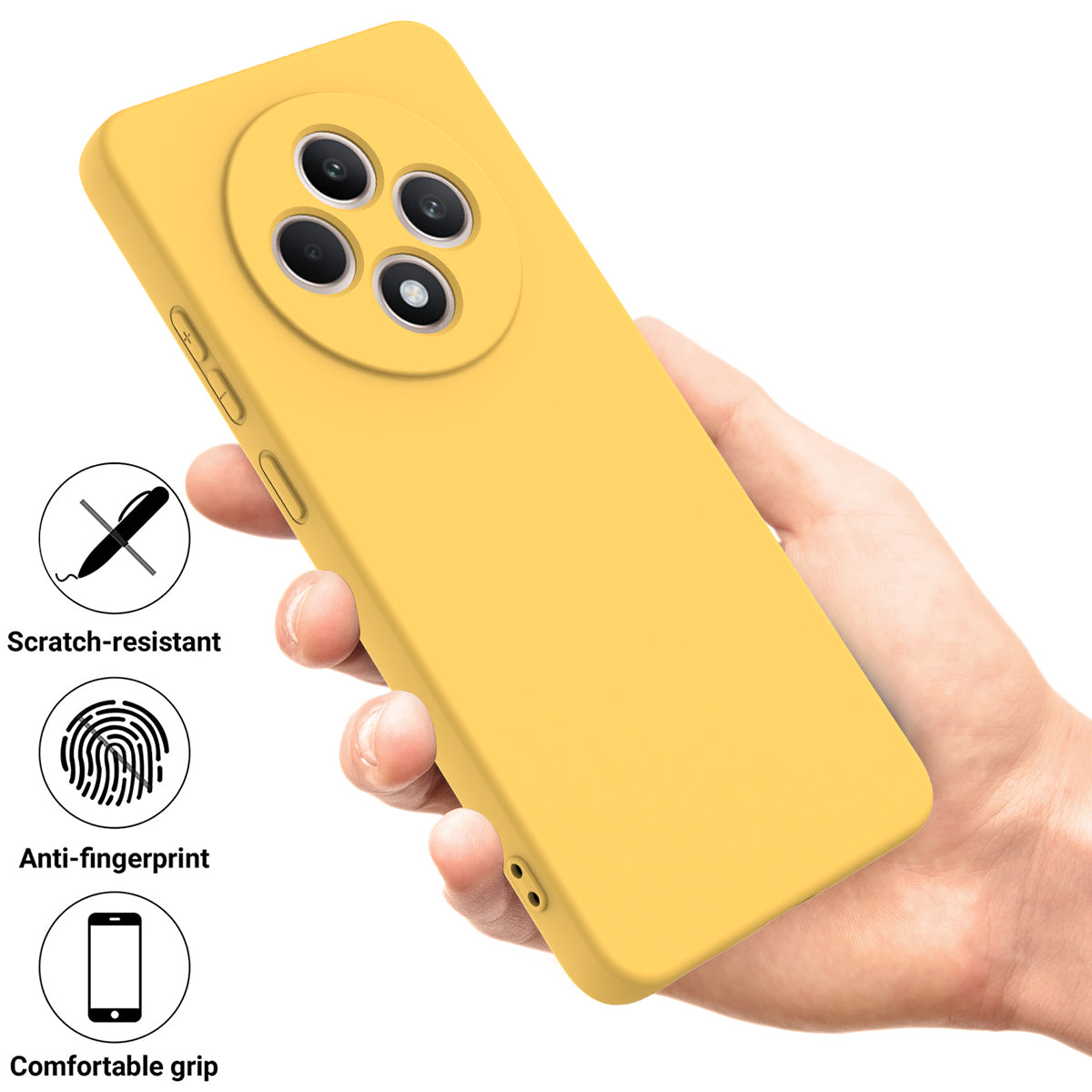 For Oppo F27 5G Case Liquid Silicone Anti-Scratch Phone Cover with Hand Strap - Yellow