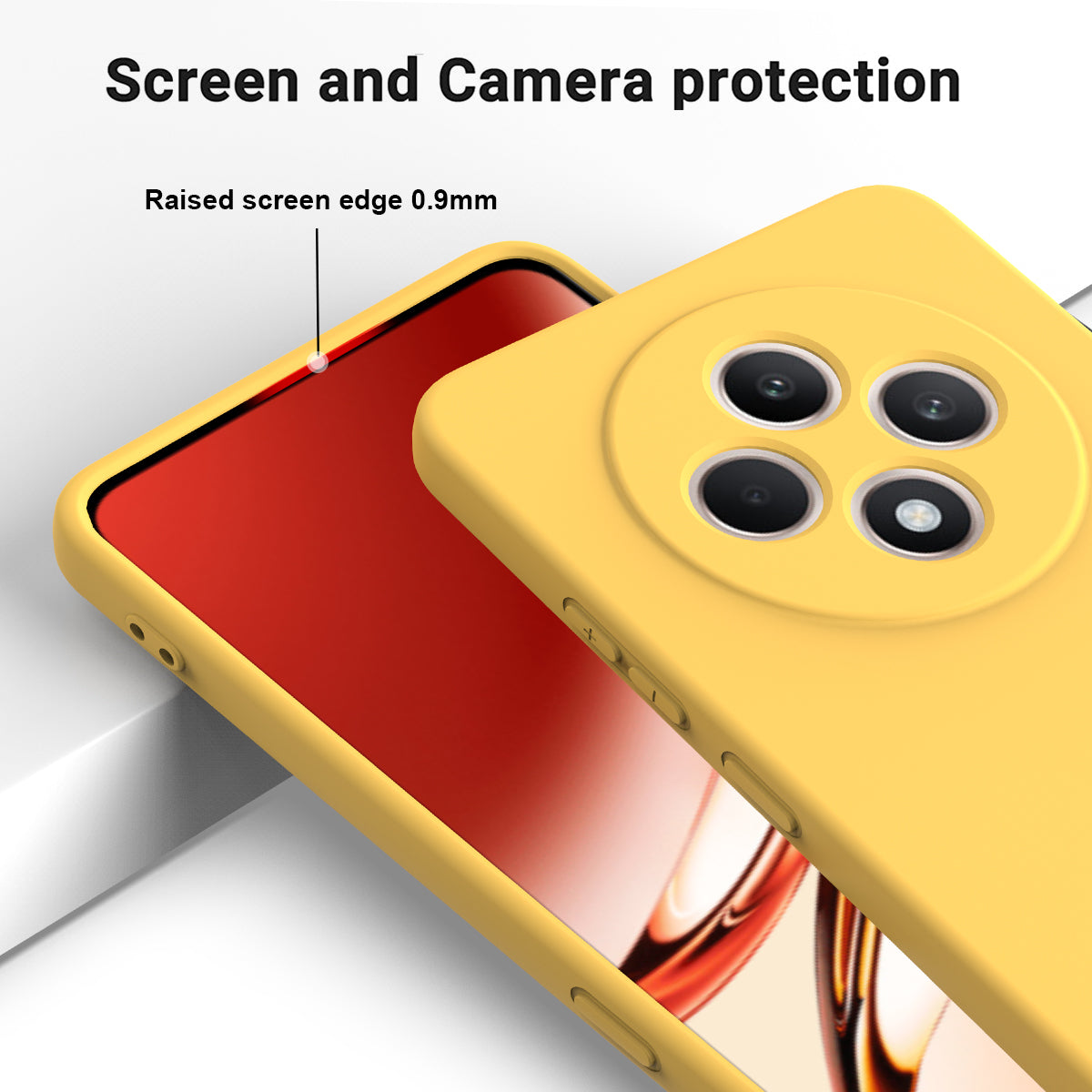 For Oppo F27 5G Case Liquid Silicone Anti-Scratch Phone Cover with Hand Strap - Yellow