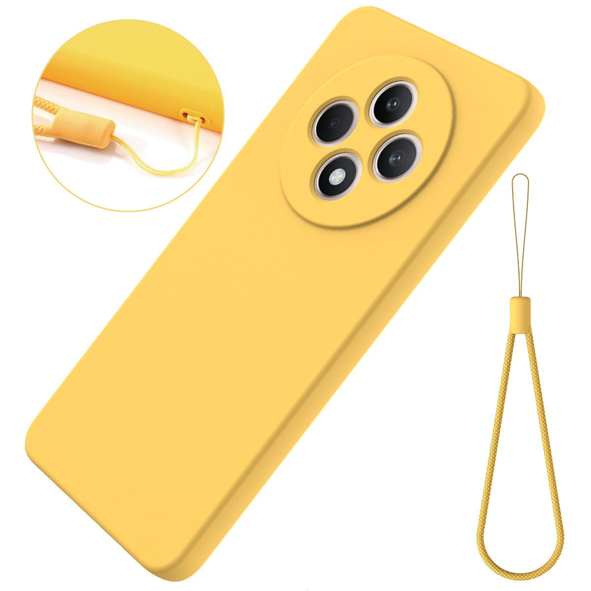 For Oppo F27 5G Case Liquid Silicone Anti-Scratch Phone Cover with Hand Strap - Yellow