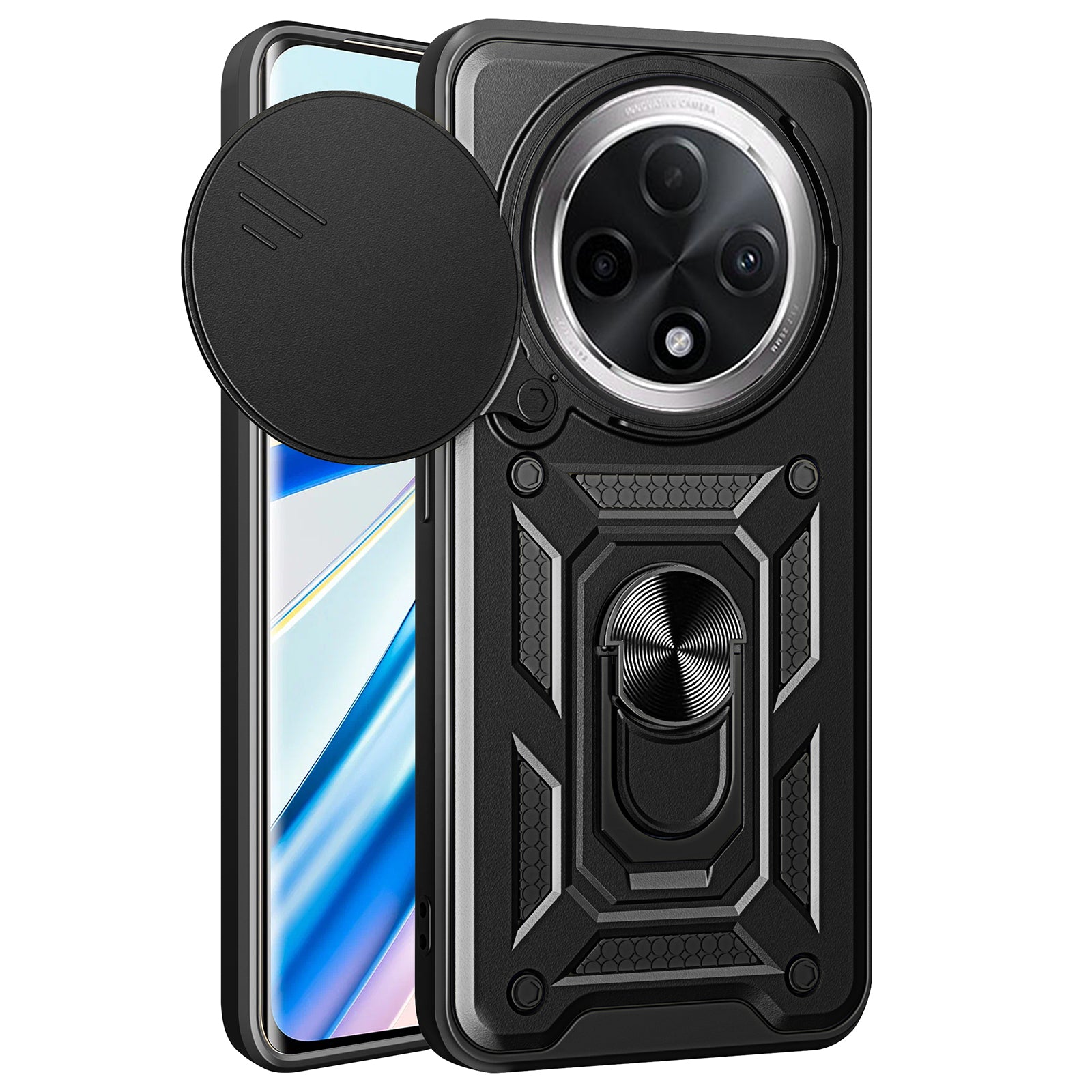 For Oppo F27 Pro 5G / F27 Pro+ 5G Case with Slide Camera Lid PC+TPU Kickstand Phone Cover - Black