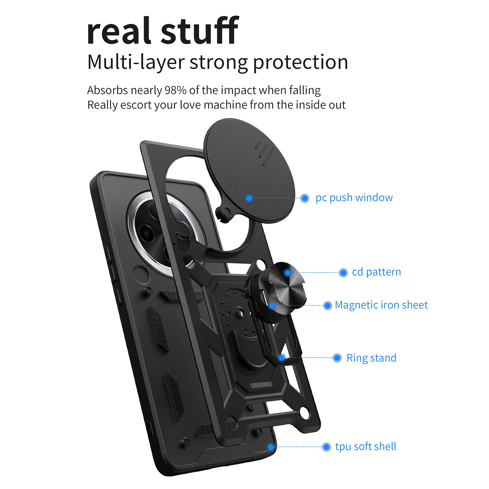 For Oppo F27 Pro 5G / F27 Pro+ 5G Case with Slide Camera Lid PC+TPU Kickstand Phone Cover - Black