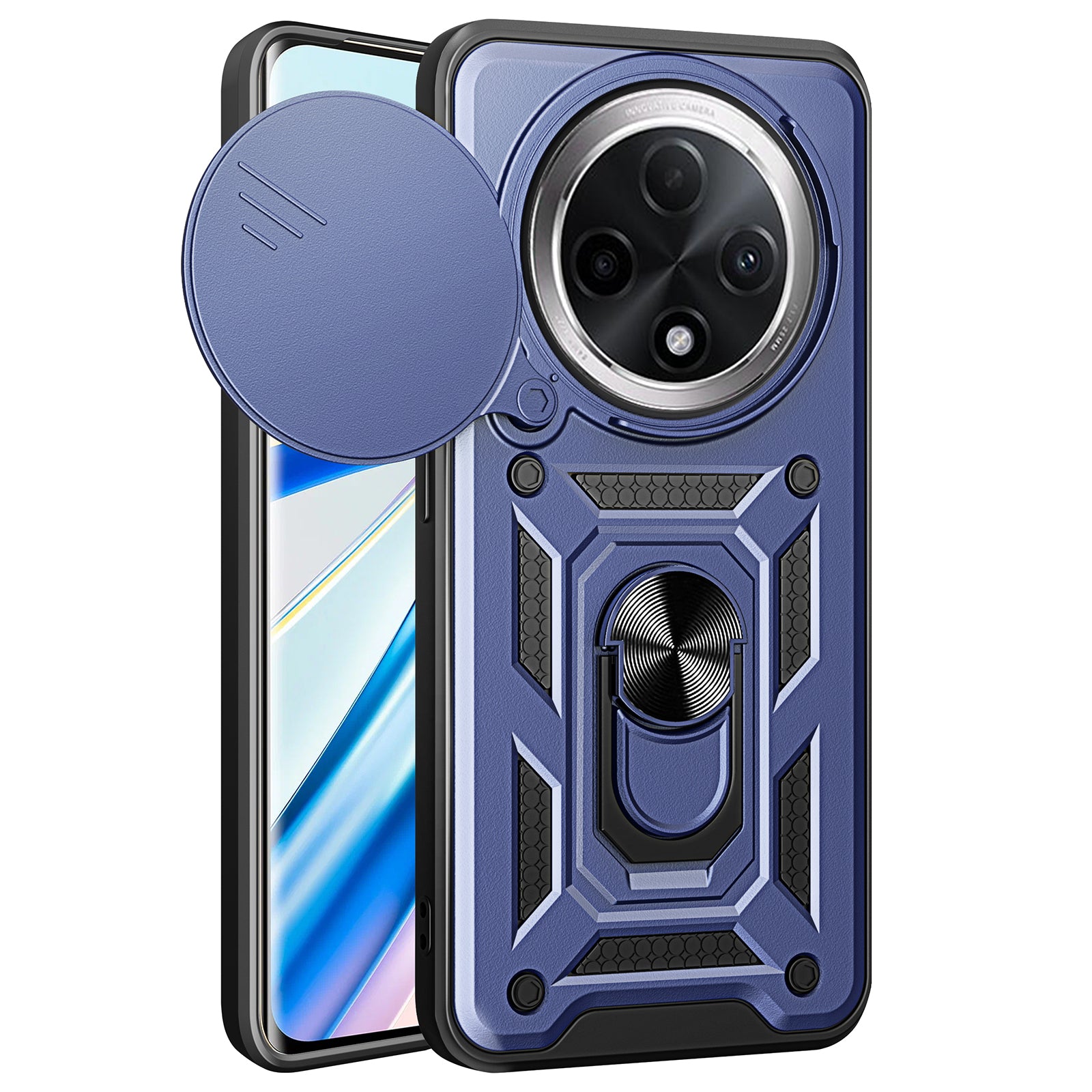 For Oppo F27 Pro 5G / F27 Pro+ 5G Case with Slide Camera Lid PC+TPU Kickstand Phone Cover - Blue