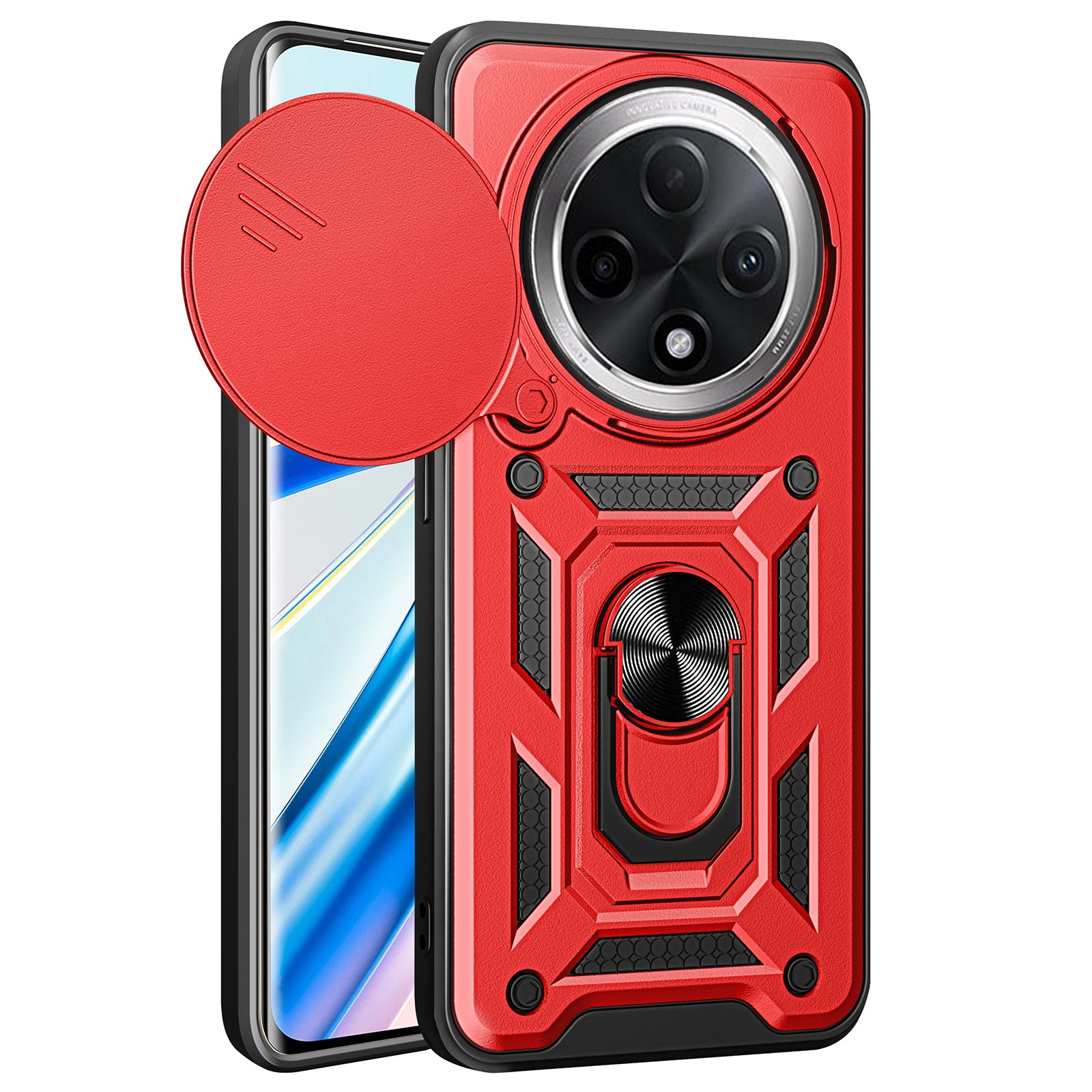 For Oppo F27 Pro 5G / F27 Pro+ 5G Case with Slide Camera Lid PC+TPU Kickstand Phone Cover - Red