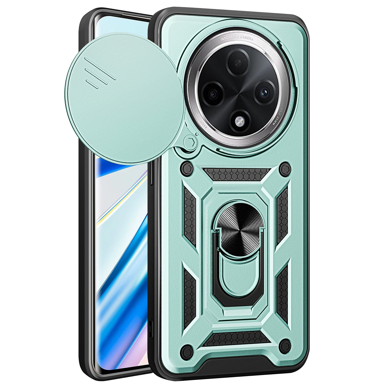 For Oppo F27 Pro 5G / F27 Pro+ 5G Case with Slide Camera Lid PC+TPU Kickstand Phone Cover - Green