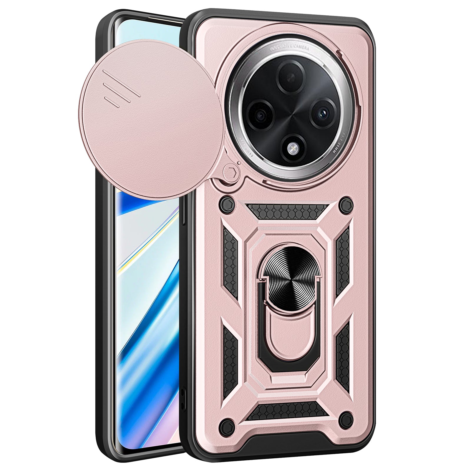 For Oppo F27 Pro 5G / F27 Pro+ 5G Case with Slide Camera Lid PC+TPU Kickstand Phone Cover - Rose Gold