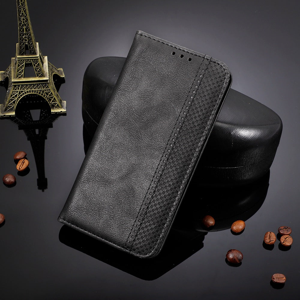 For vivo Y16 4G / Y02s 4G / Y35 5G / Y35m 5G / Y53t 5G / Y56 5G / iQOO Z7i / T2x (India) 5G Magnetic Auto-Closing PU Leather Drop-proof Case Imprint Pattern Vintage Phone Wallet Stand Cover - Black