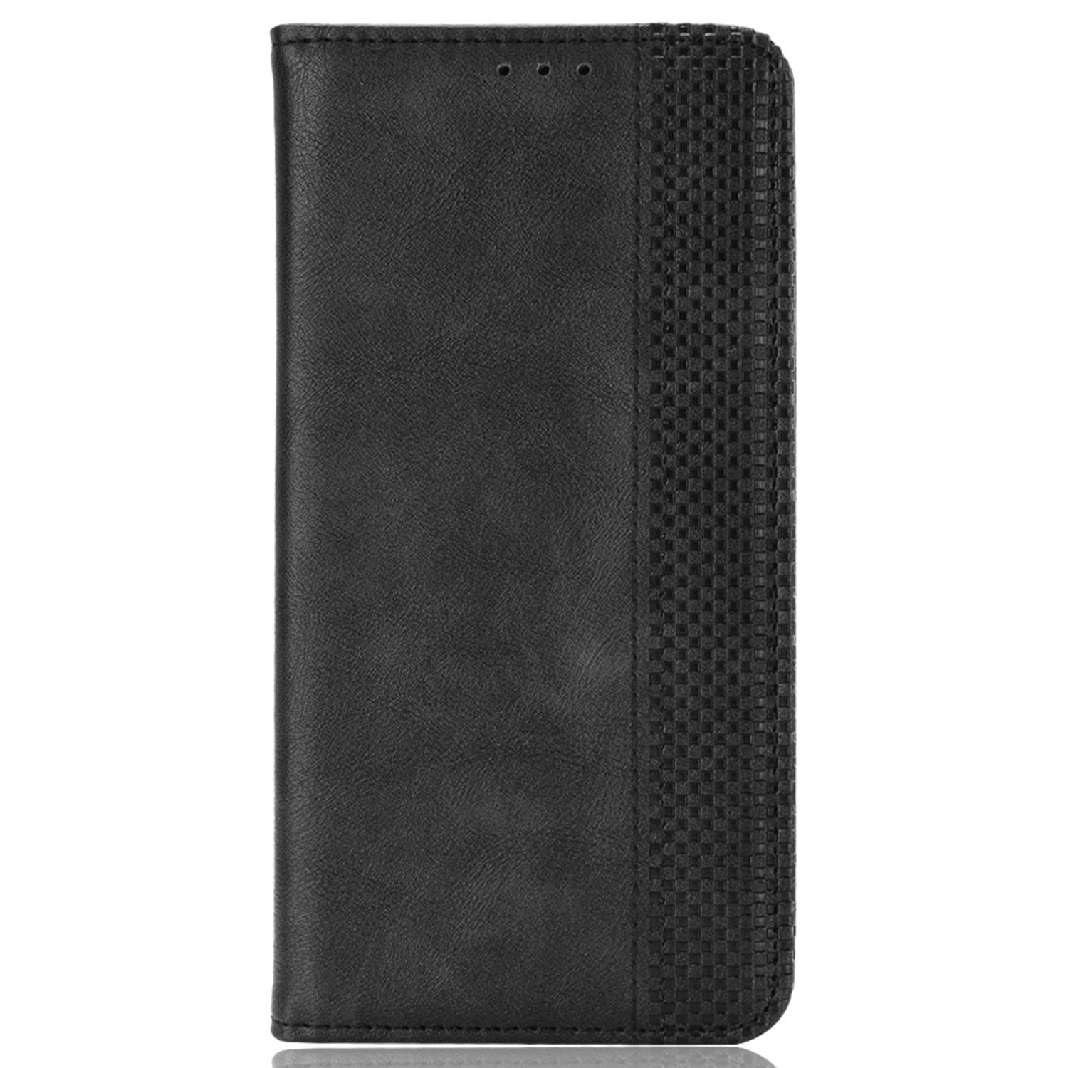 For vivo Y16 4G / Y02s 4G / Y35 5G / Y35m 5G / Y53t 5G / Y56 5G / iQOO Z7i / T2x (India) 5G Magnetic Auto-Closing PU Leather Drop-proof Case Imprint Pattern Vintage Phone Wallet Stand Cover - Black