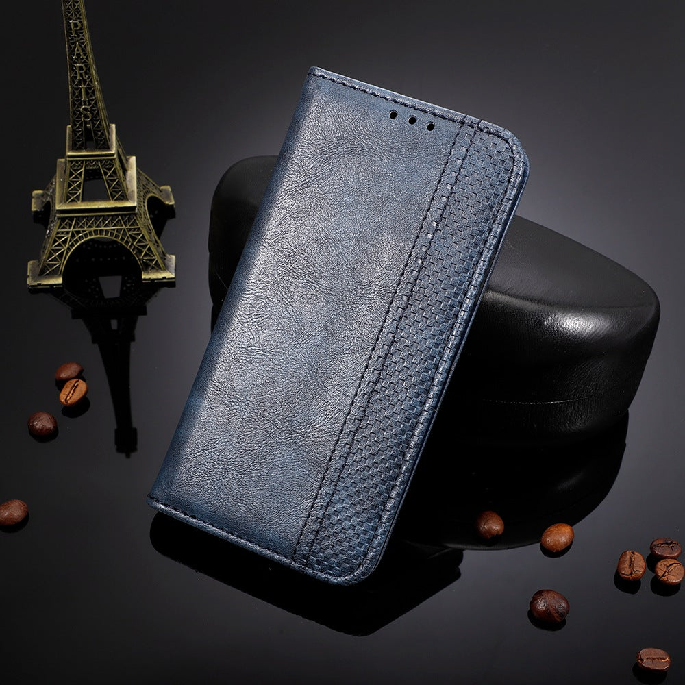 For vivo Y16 4G / Y02s 4G / Y35 5G / Y35m 5G / Y53t 5G / Y56 5G / iQOO Z7i / T2x (India) 5G Magnetic Auto-Closing PU Leather Drop-proof Case Imprint Pattern Vintage Phone Wallet Stand Cover - Blue