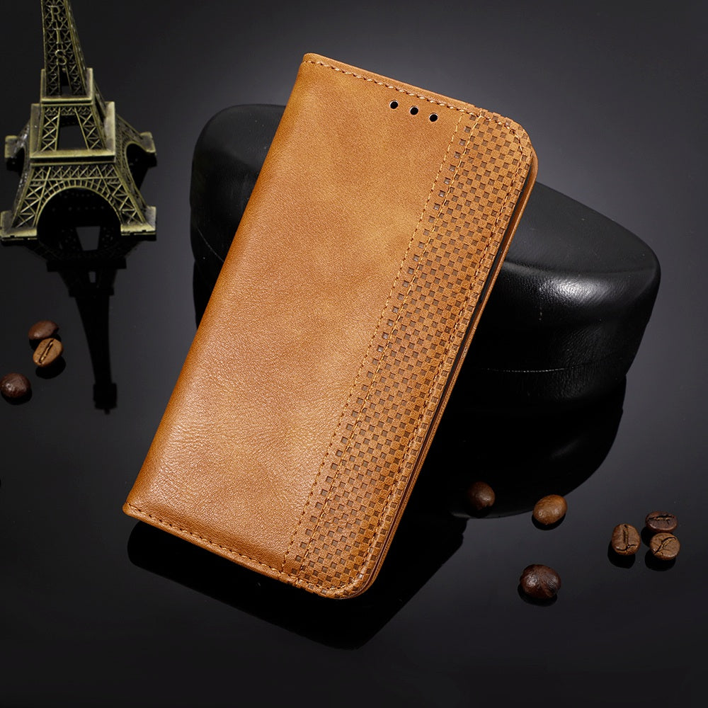 For vivo Y16 4G / Y02s 4G / Y35 5G / Y35m 5G / Y53t 5G / Y56 5G / iQOO Z7i / T2x (India) 5G Magnetic Auto-Closing PU Leather Drop-proof Case Imprint Pattern Vintage Phone Wallet Stand Cover - Brown