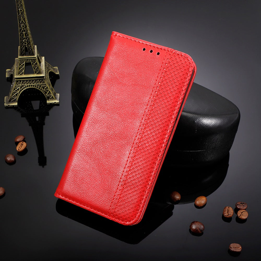 For vivo Y16 4G / Y02s 4G / Y35 5G / Y35m 5G / Y53t 5G / Y56 5G / iQOO Z7i / T2x (India) 5G Magnetic Auto-Closing PU Leather Drop-proof Case Imprint Pattern Vintage Phone Wallet Stand Cover - Red