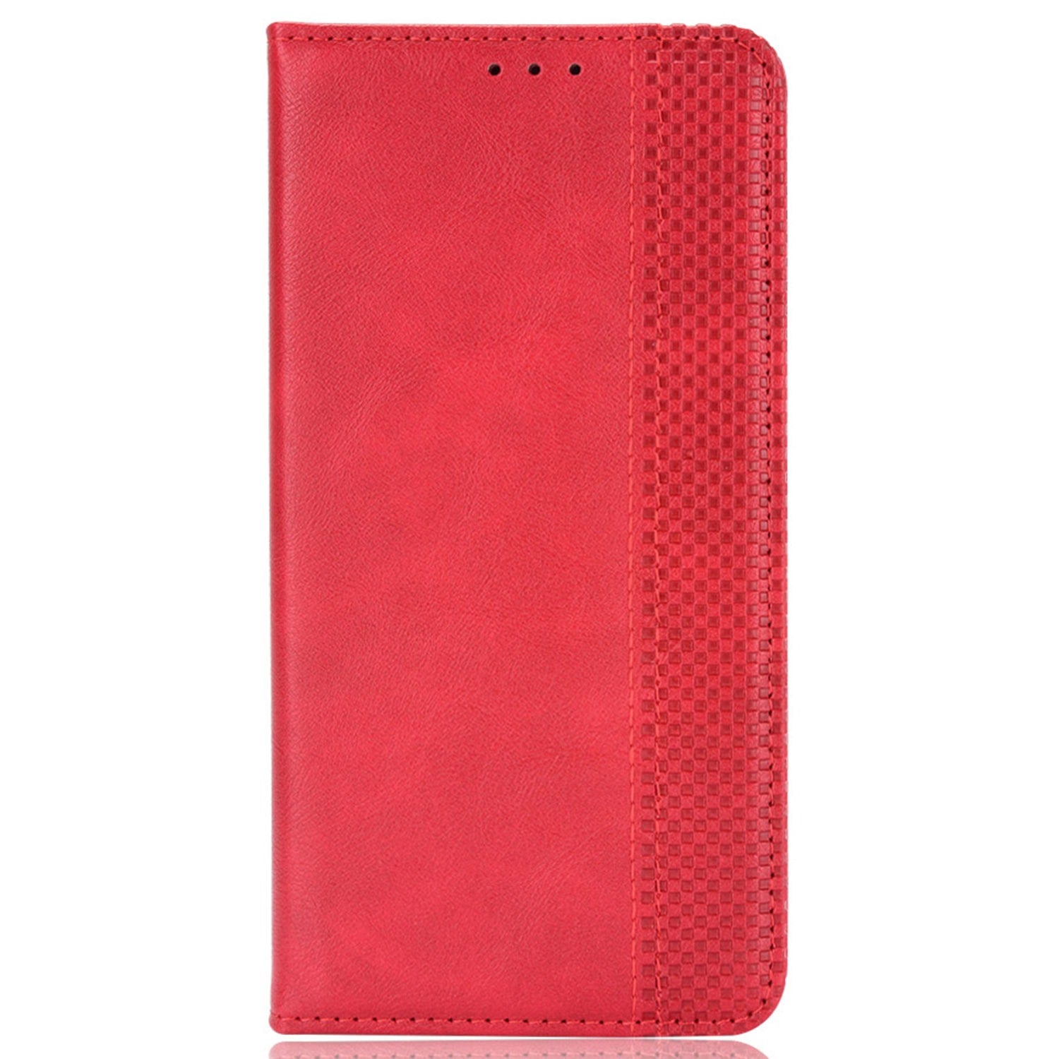 For vivo Y16 4G / Y02s 4G / Y35 5G / Y35m 5G / Y53t 5G / Y56 5G / iQOO Z7i / T2x (India) 5G Magnetic Auto-Closing PU Leather Drop-proof Case Imprint Pattern Vintage Phone Wallet Stand Cover - Red