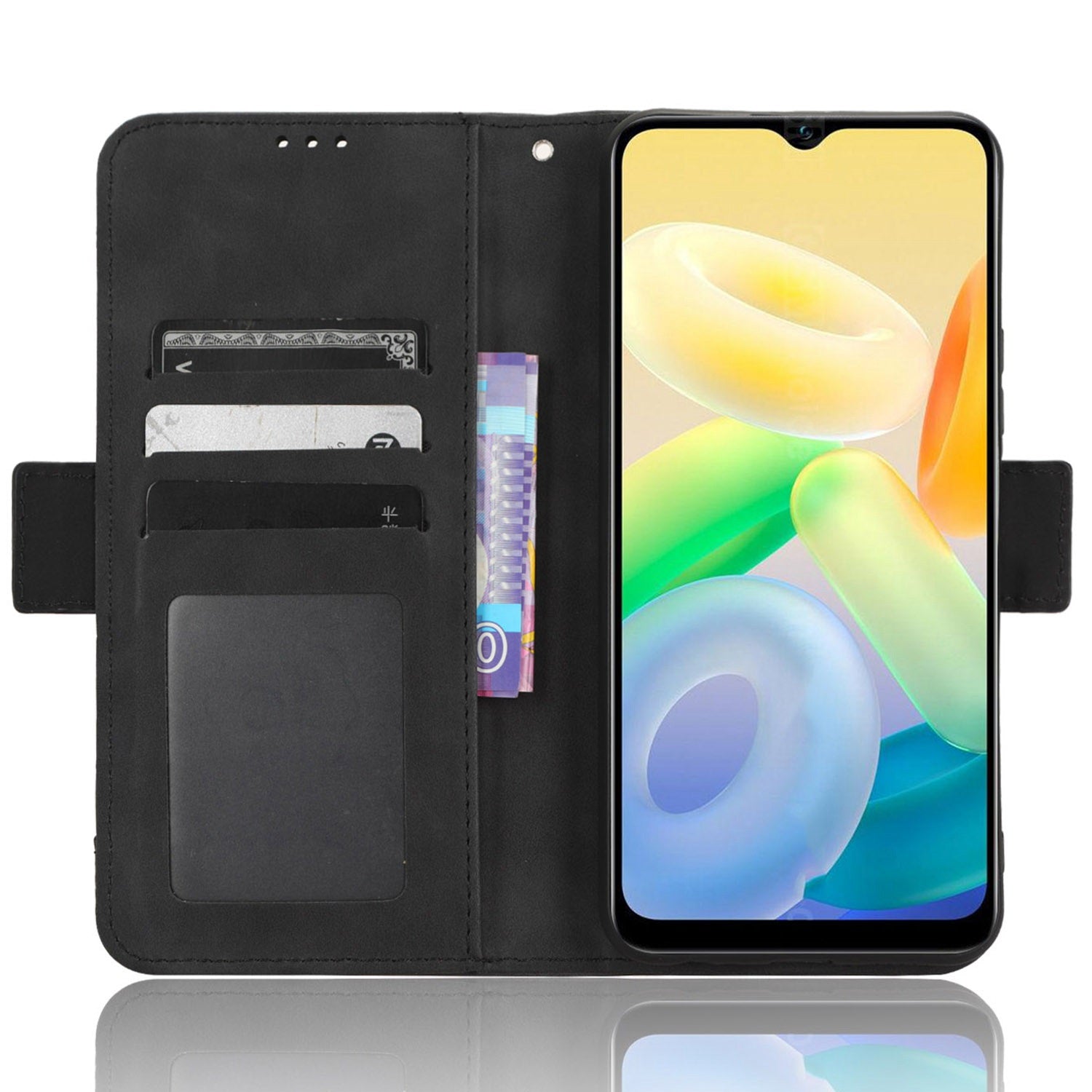 For vivo Y16 4G / Y02s 4G / Y35 5G / Y35m 5G / Y53t 5G / Y56 5G / iQOO Z7i / T2x (India) 5G Multiple Card Slots PU Leather Wallet Stand Cover Dual Magnetic Clasp Phone Shockproof Case - Black