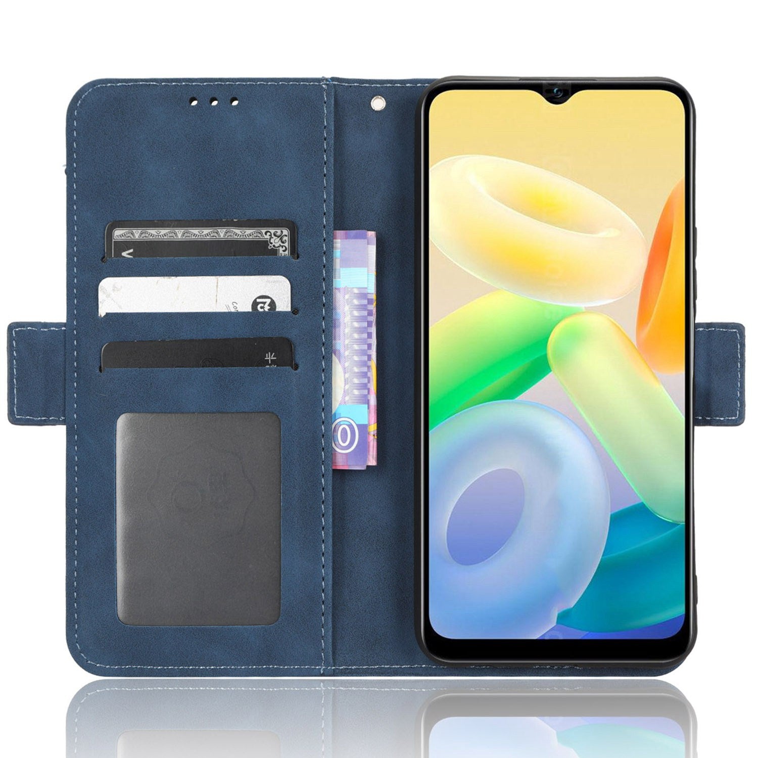 For vivo Y16 4G / Y02s 4G / Y35 5G / Y35m 5G / Y53t 5G / Y56 5G / iQOO Z7i / T2x (India) 5G Multiple Card Slots PU Leather Wallet Stand Cover Dual Magnetic Clasp Phone Shockproof Case - Blue